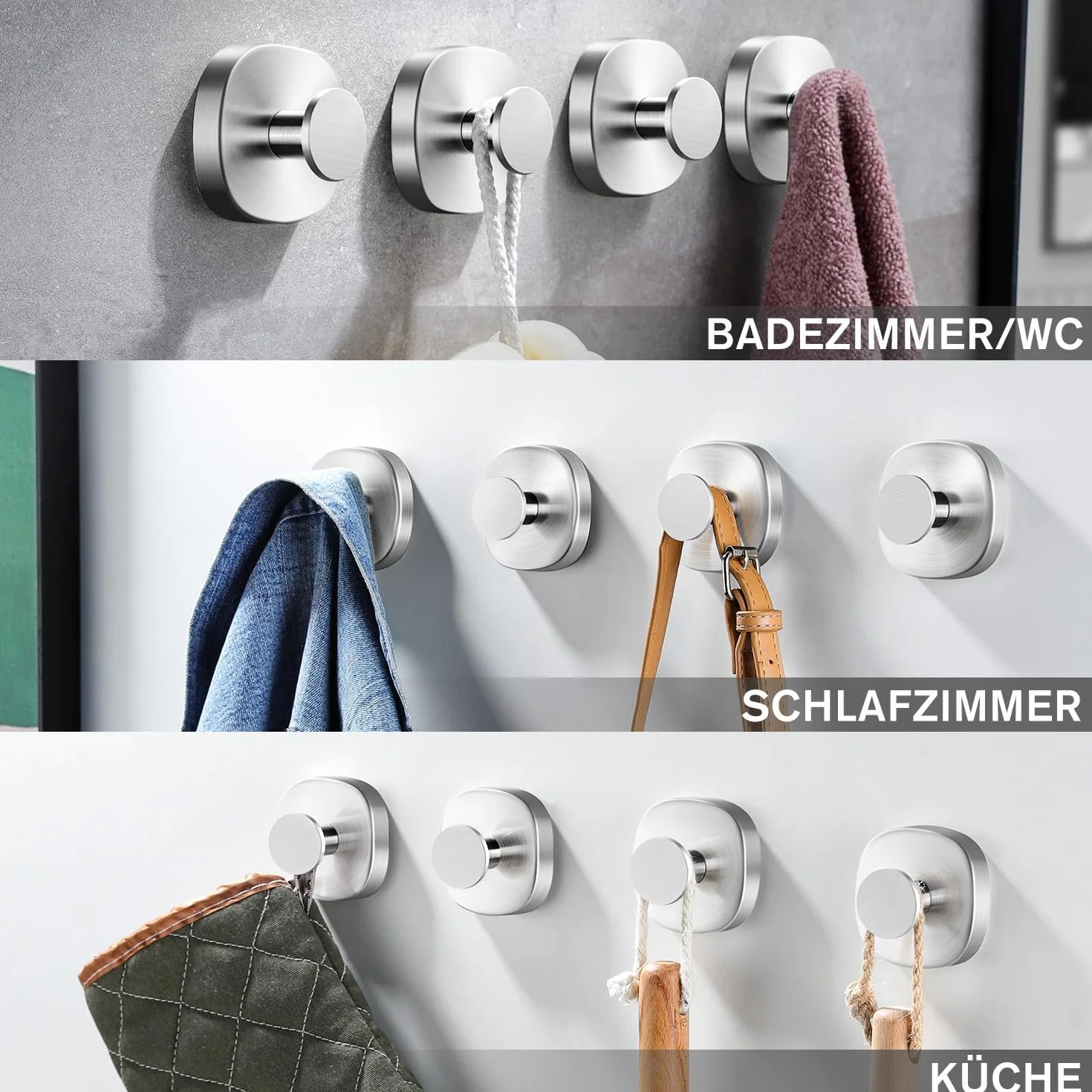 ZUNTO 4 Pezzi Ganci Ventosa Portasciugamani in Acciaio Inox per Parete Bagno Cucina