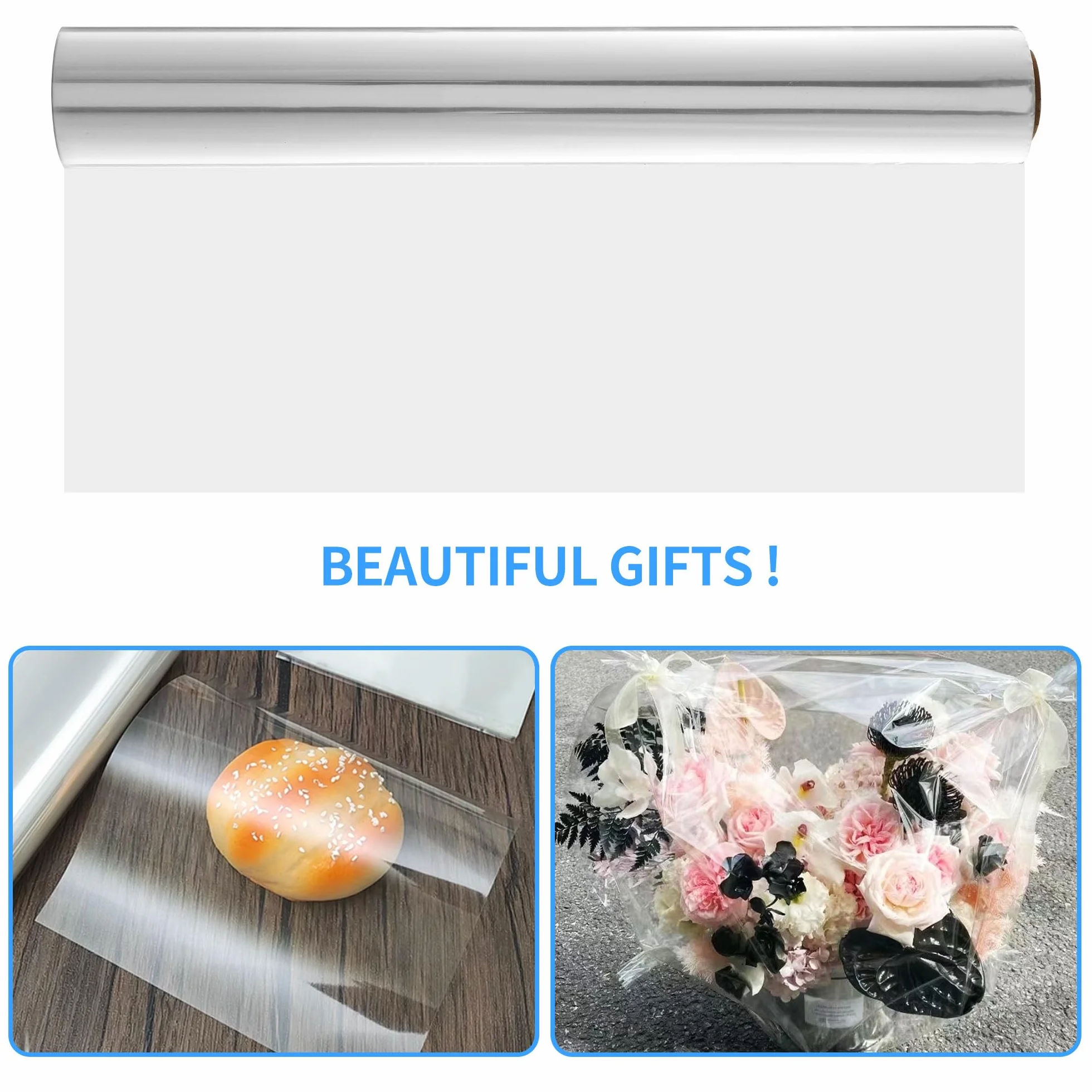 3 Mil Rotolo di Cellophane Trasparente,86 CM x 30 M Cellofan per Lmballaggio,Cellophane Trasparente,Adatto per i Cesti Regalo di Imballaggio,Bouquet, Foto e Altri Regali