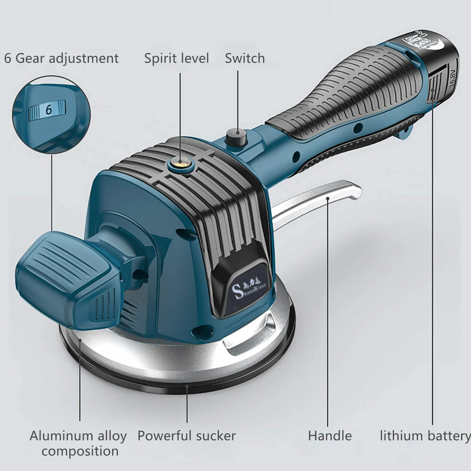 Macchina automatica per piastrellatrici, macchina elettrica per piastrelle, 12000 giri/min, 6 marce, regolabile, vibratore ad alte prestazioni, ventosa 100 kg, per pavimenti e piastrelle da parete