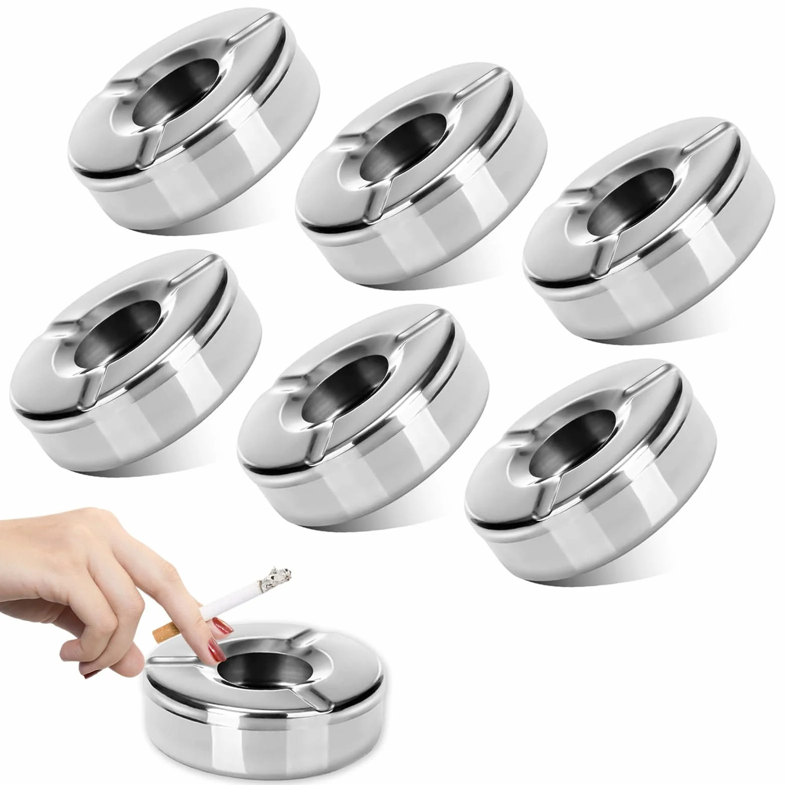 Posacenere in acciaio inox 12 cm con coperchio antivento 6 pezzi