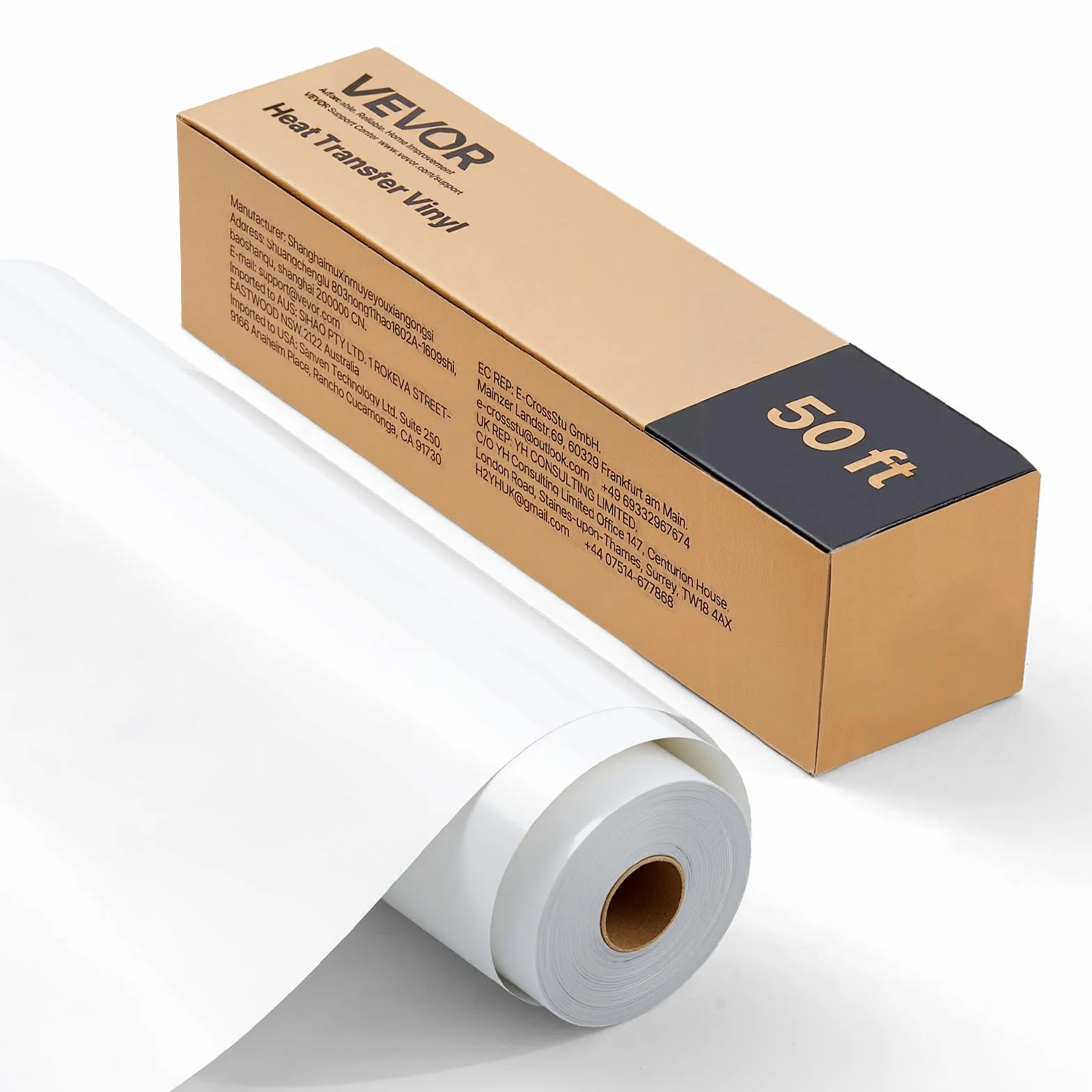 VEVOR Foglio di Rotolo Vinile Termoadesivo per Tessuti 304,8 x 15240 mm, Pellicola per Plotter in Vinile a Trasferimento Termico per Macchine da Taglio, per Magliette Cuscini Cappelli, HTV, Bianco