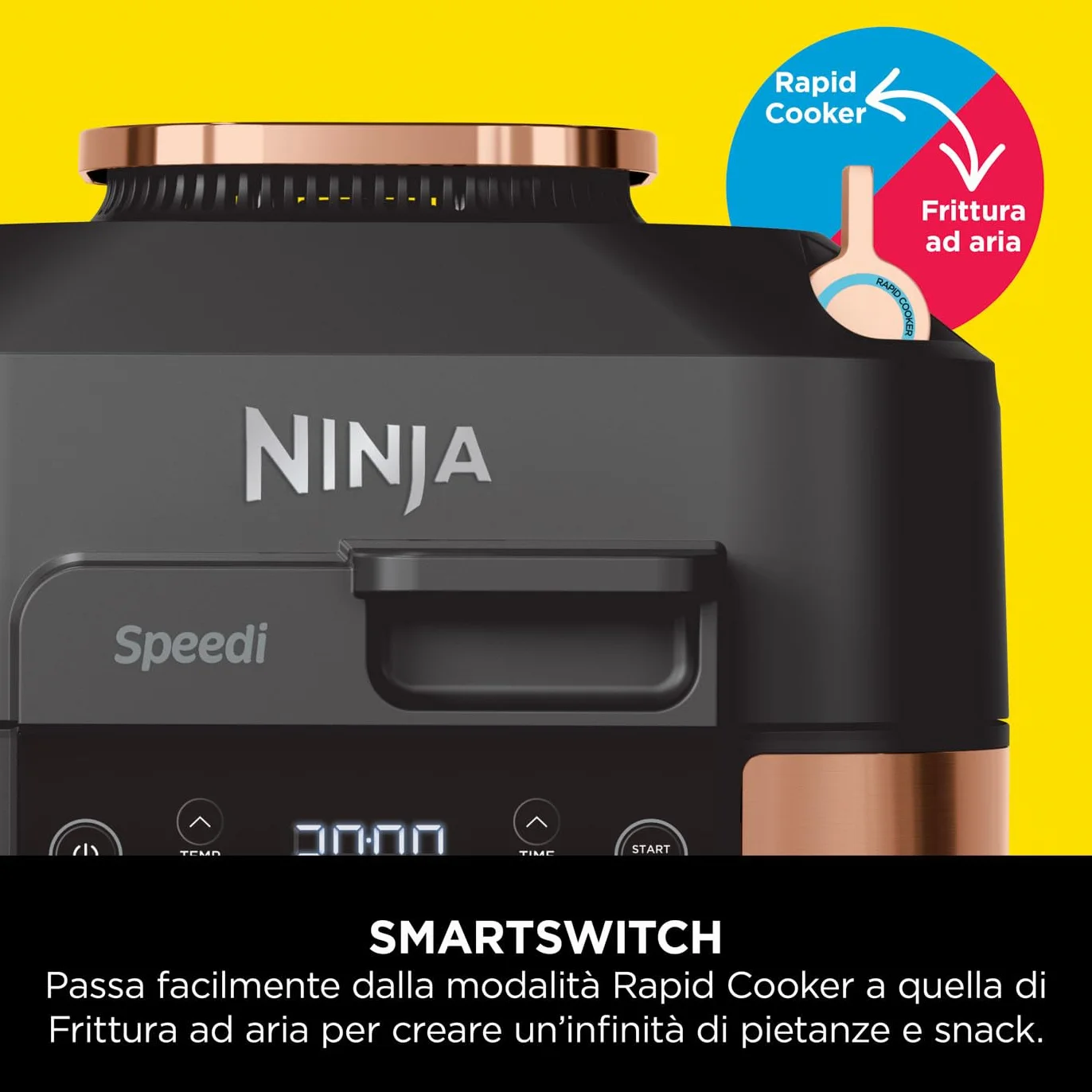 Ninja Speedi Pentola Elettrica Rapida 10 in 1, Friggitrice ad Aria, 5,7 l, Pasti per 4 in 15 Minuti, Frittura ad Aria e Cottura al Vapore, Nero/Rame, ON400EUCP