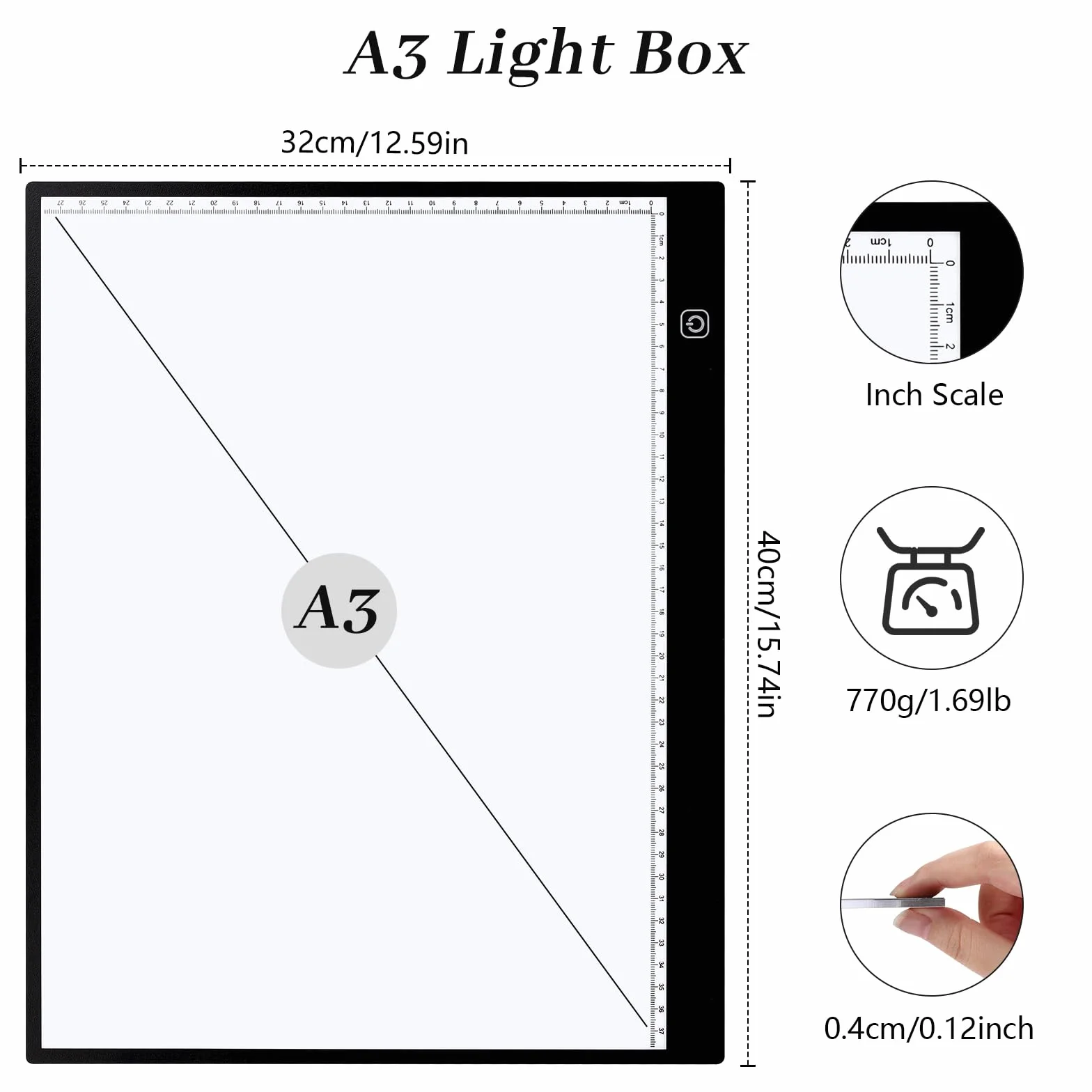 Damcyer LED Tavoletta Luminosa A3, Lavagna Luminosa per Disegnare, Light Board Acrilico con Luminosità Regolabile, Ultrasottile Lavagna Luminosa per Pittura Diamante, Animazione, Progettazione, Nero