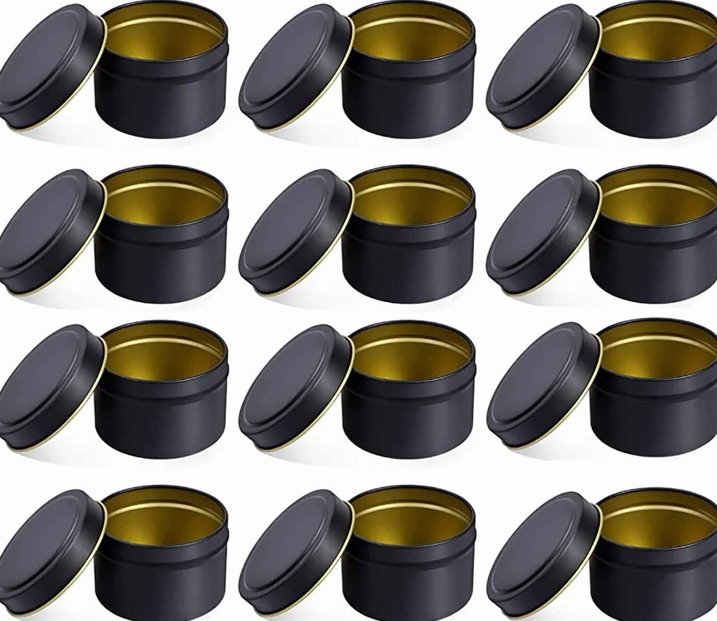 12 Pezzi Forniture per Kit per Candele fai-da-te da, Barattoli di Latta per Candele Barattoli vuoti per Candele Contenitori per Candele Vasetti per Caramelle, Feste, Spezie, Campeggio, Nero