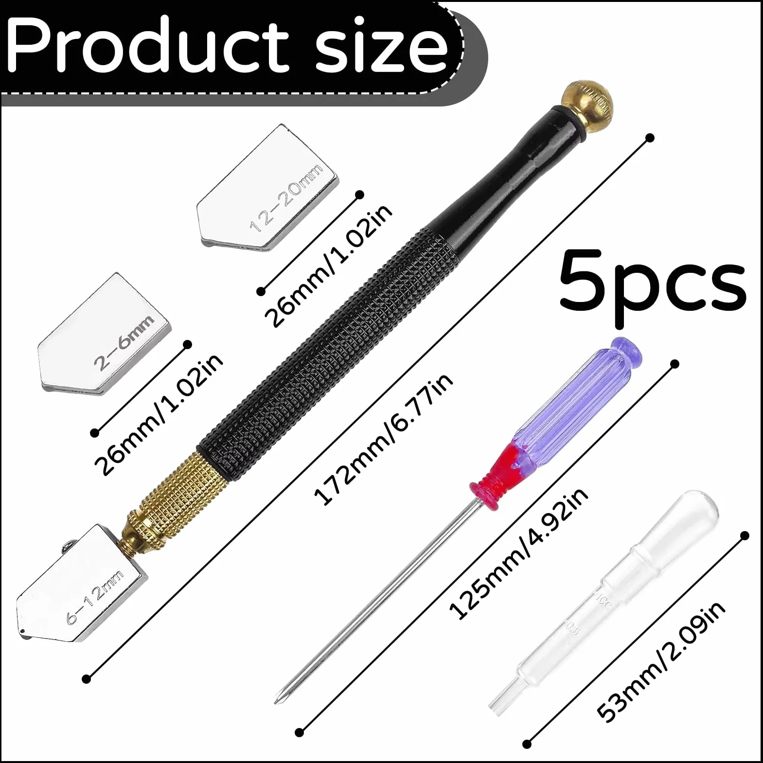 Tagliavetro, tagliavetro, tagliavetro per vetro spesso, tagliavetro, con 3 teste di taglio in metallo duro, adatto per tagliare vetro spesso (2 mm - 20 mm)
