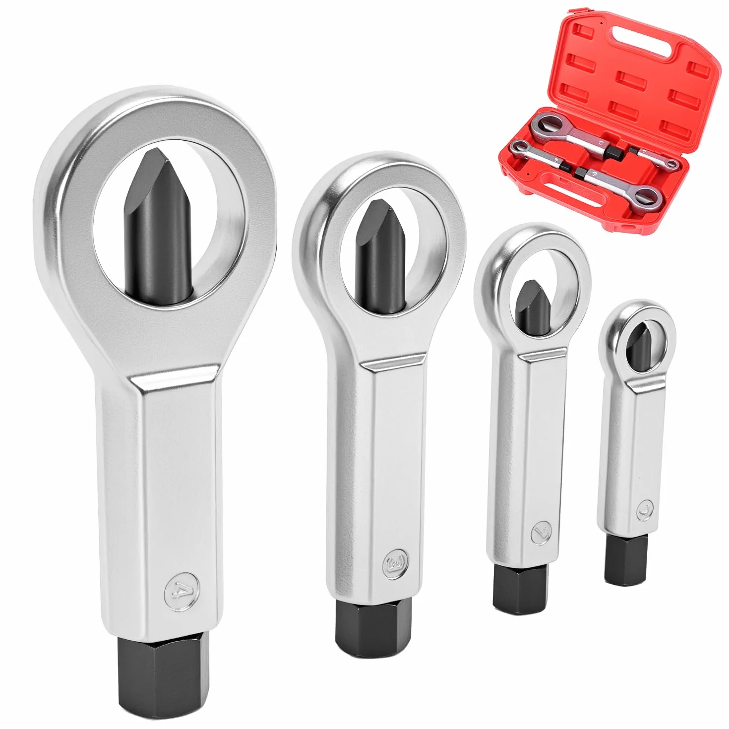 QWORK 4 Pezzi Spaccadadi Meccanico per Rimuovere i Dadi Danneggiati, 9-12mm/12-16mm/16-22mm/ 22-27mm