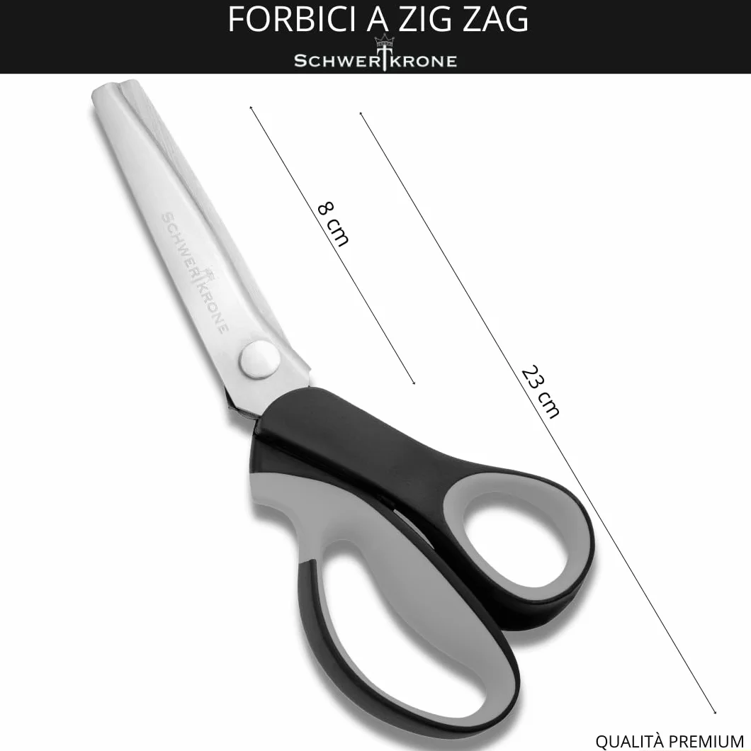 SCHWERTKRONE Forbici a Zig Zag per Tessuto Premium 23 cm - Acciaio Inox, Manici Ergonomici - Versatili per Bricolage e Tessuti - Forbice Sartoriale