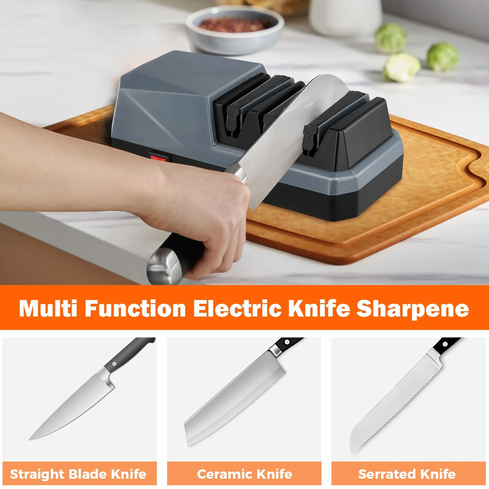 Affittatore Del Coltello Elettrico,Affilacoltelli Elettrico,3 Stadi,Design Ergonomico,Base Antiscivolo,Affilacoltelli Elettrico Per Lame E Forbici