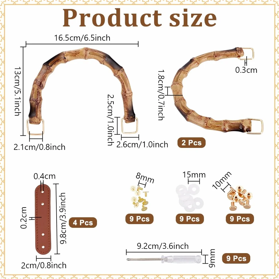 PH PandaHall 2pz Manici per Borse in Bambù a Forma di U 16.5x13cm Accessori per Borsette