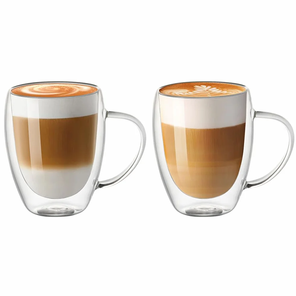 Vicloon Tazza Caffè Doppio Vetro Borosilicato 350 ml, Bicchieri Espresso Doppia Parete con Manico per Caffè, Tè, Latte