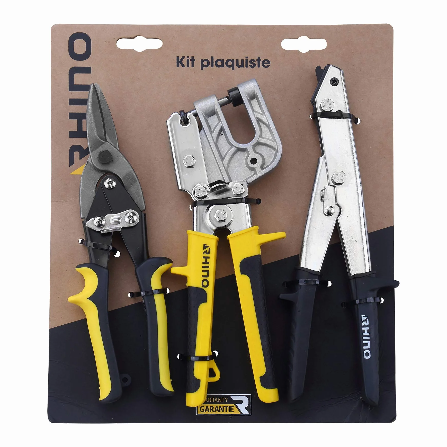 RHINO - Set di 3 utensili, kit 3 pezzi - Cesagliatore/Gripsettrice/crimpatrice - appositamente progettato per piastre - 5 anni di garanzia