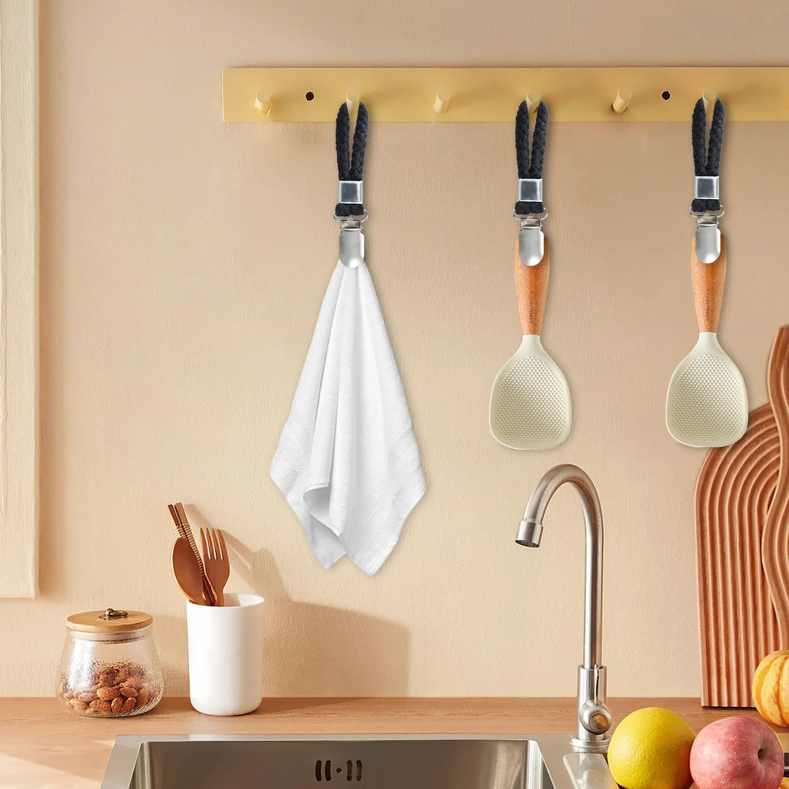 Gancio a Clips per Strofinacci da Tè, Portasalviette, Appendi Asciugamani Cucina, Nero, 6 Pezzi