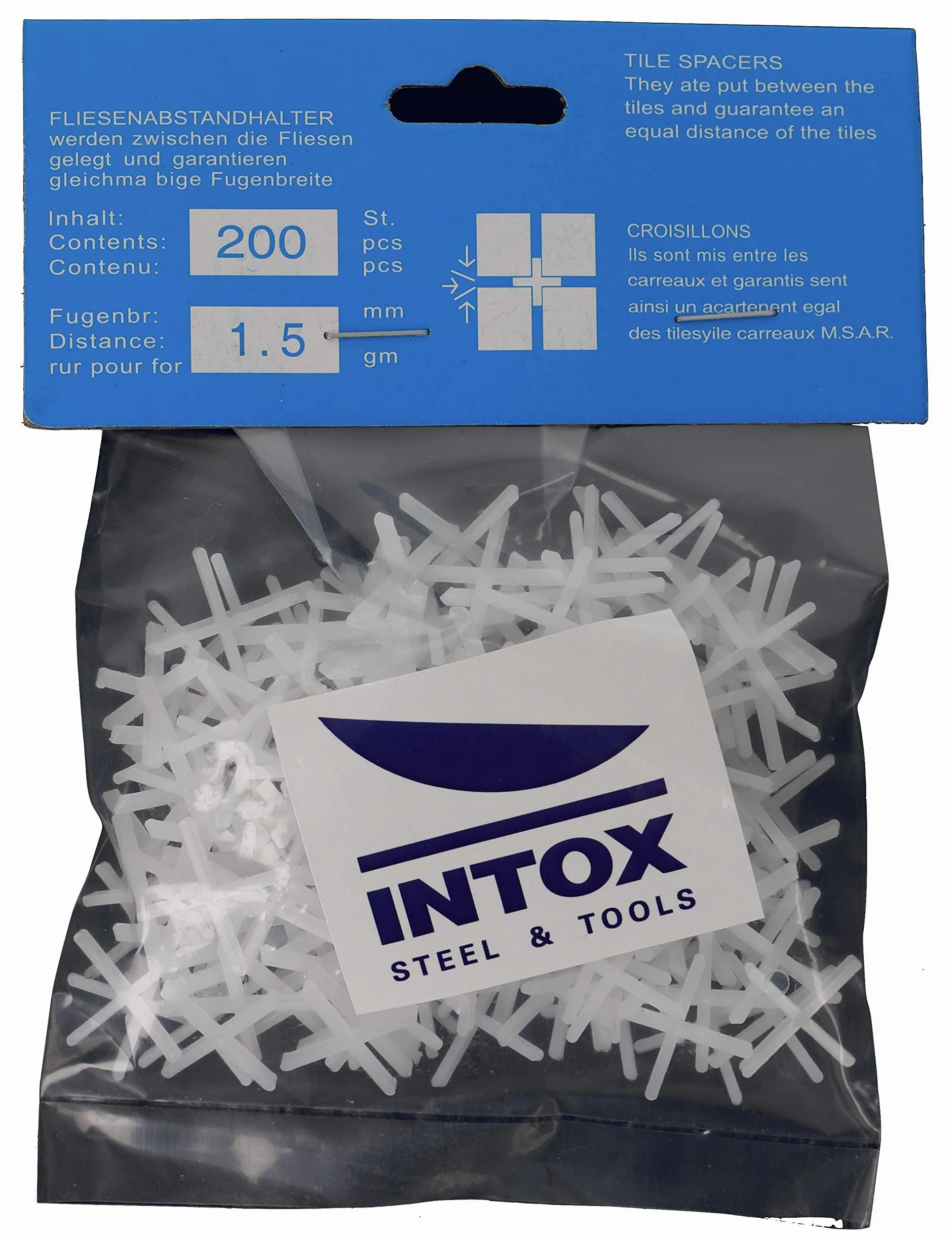 INTOX - Croci per piastrelle, 1,5 mm, 200 pezzi, colore: Bianco