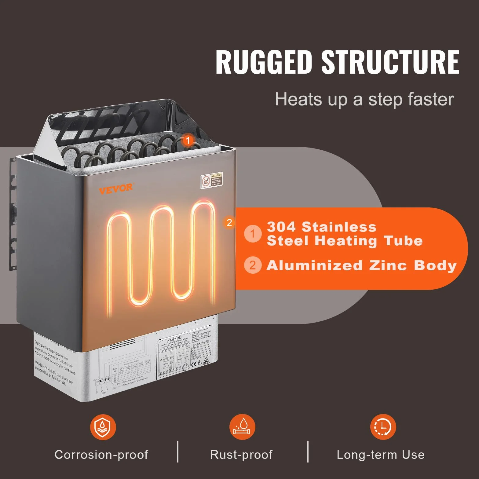 VEVOR Stufa per Sauna Stufa Elettrica per Sauna 6 kW, Riscaldatore Portatile per Sauna Interno/Esterno 400 V 3 N con Timer da 3 Ore con Regolatore Digitale Uso Domestico 5-9 m³ Spa Commerciale Hotel