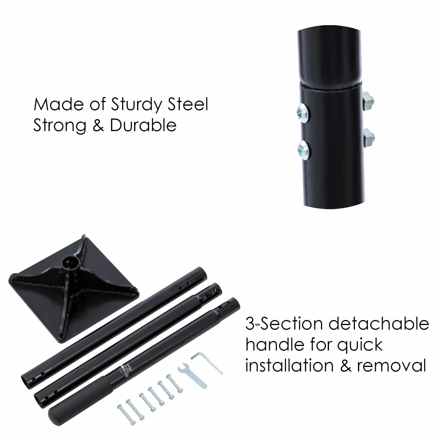 KATSU Tools Tamper in acciaio resistente - Base quadrata 200 mm x 200 mm, manico rimovibile a 3 sezioni per inceppamento, livellamento del suolo, ghiaia, ciottoli e riparazione del suolo