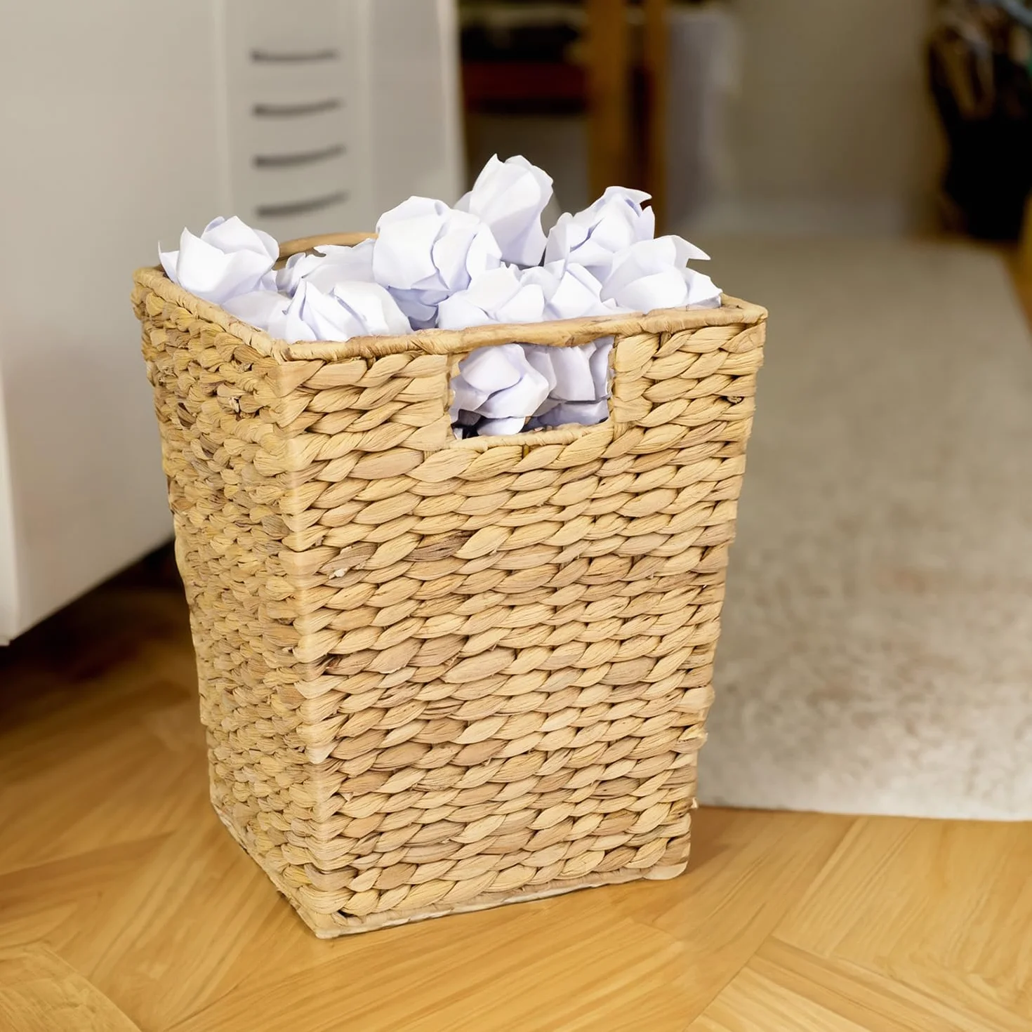 HMF Cestino per la carta, cestino per l'ufficio intrecciato in giacinto d'acqua | Rettangolare | 25 x 25 x 30 cm