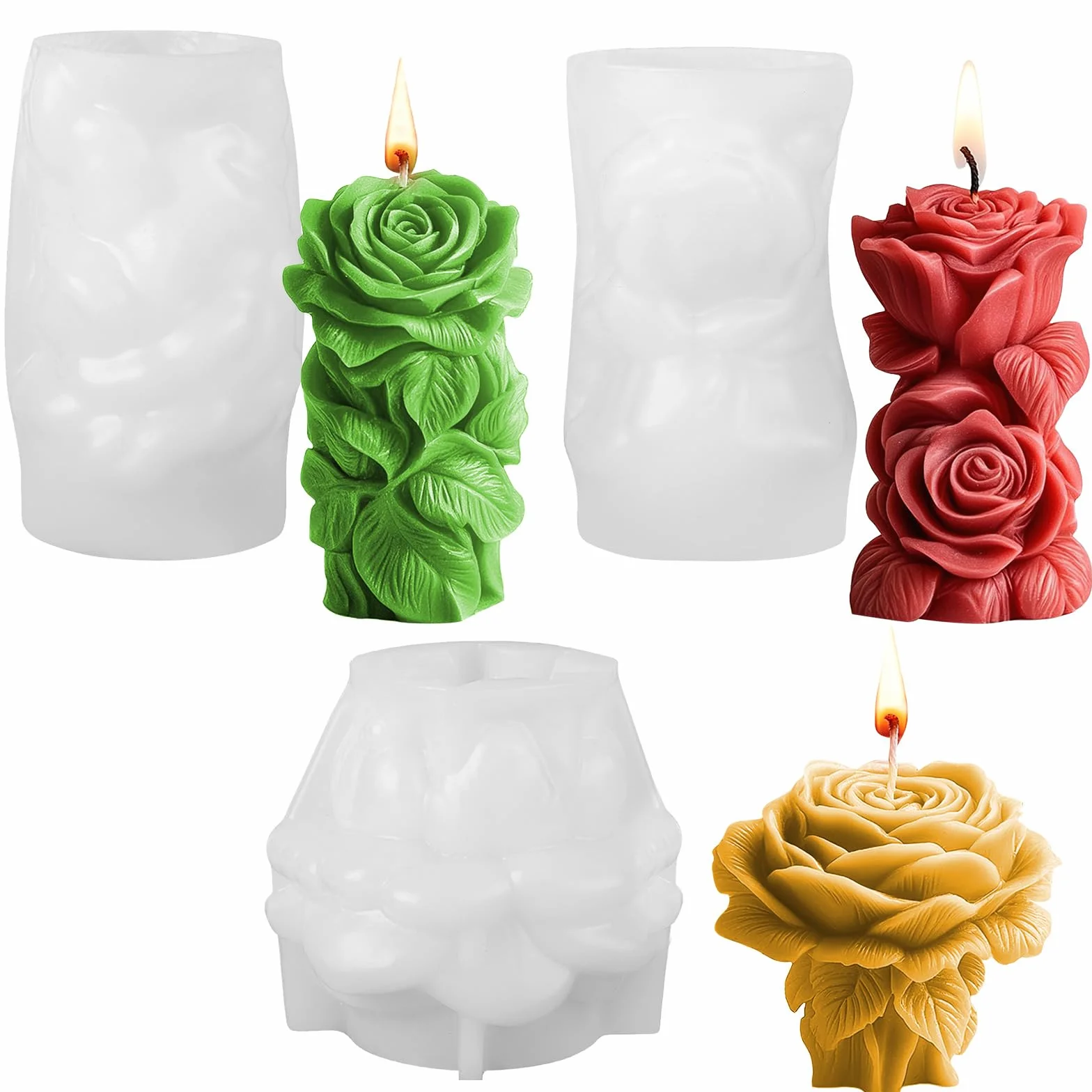 dellyy 3 pezzi stampo silicone fiori, Stampi Silicone per Candele Adatto per San Valentino, Matrimoni, Appuntamenti e Altre Occasioni per Creare un'atmosfera Romantica