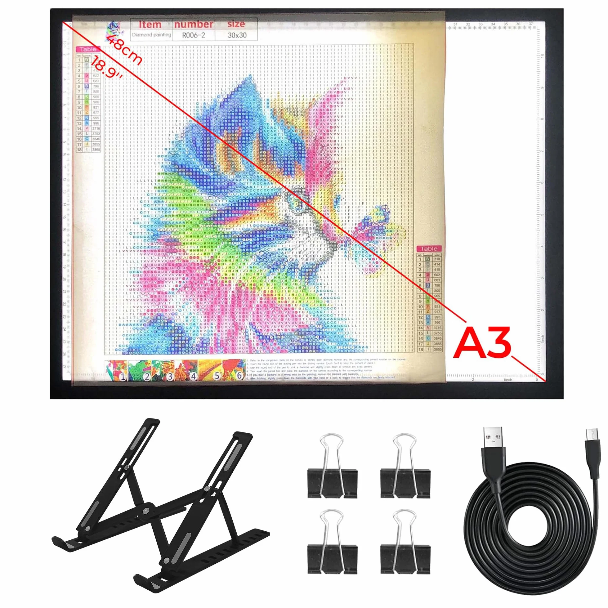 DONPEDOR A3 Tavoletta Luminosa per Disegnare con supporto - Lavagna Luminosa LED Portatile 10 Livelli Luminosità, Leggera per Diamond Painting, Disegno, Sketching e Artigianato