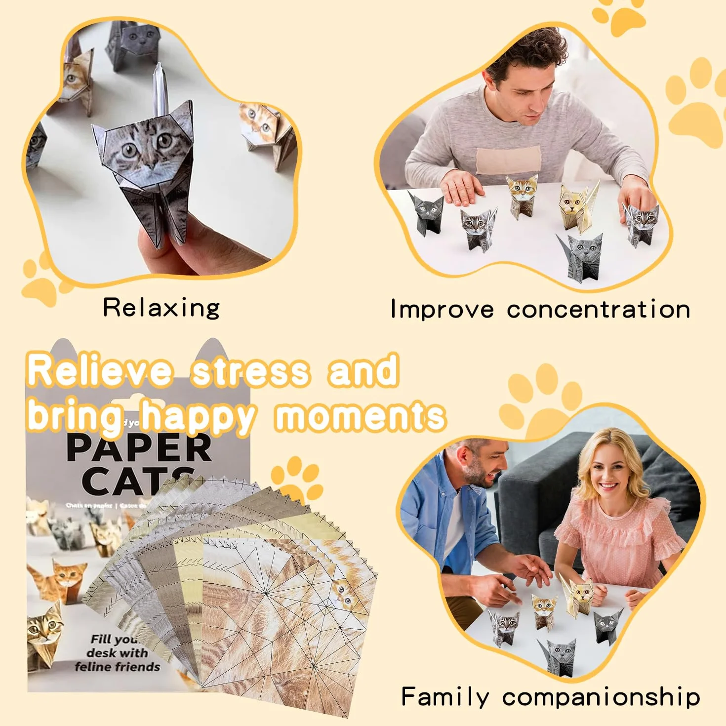 50 fogli di carta Cats origami, 12 x 12 cm, carta origami fai da te, linee di piegatura chiare, gatti di origami 3D, facili da piegare, ideali per appassionati di bricolage e artisti