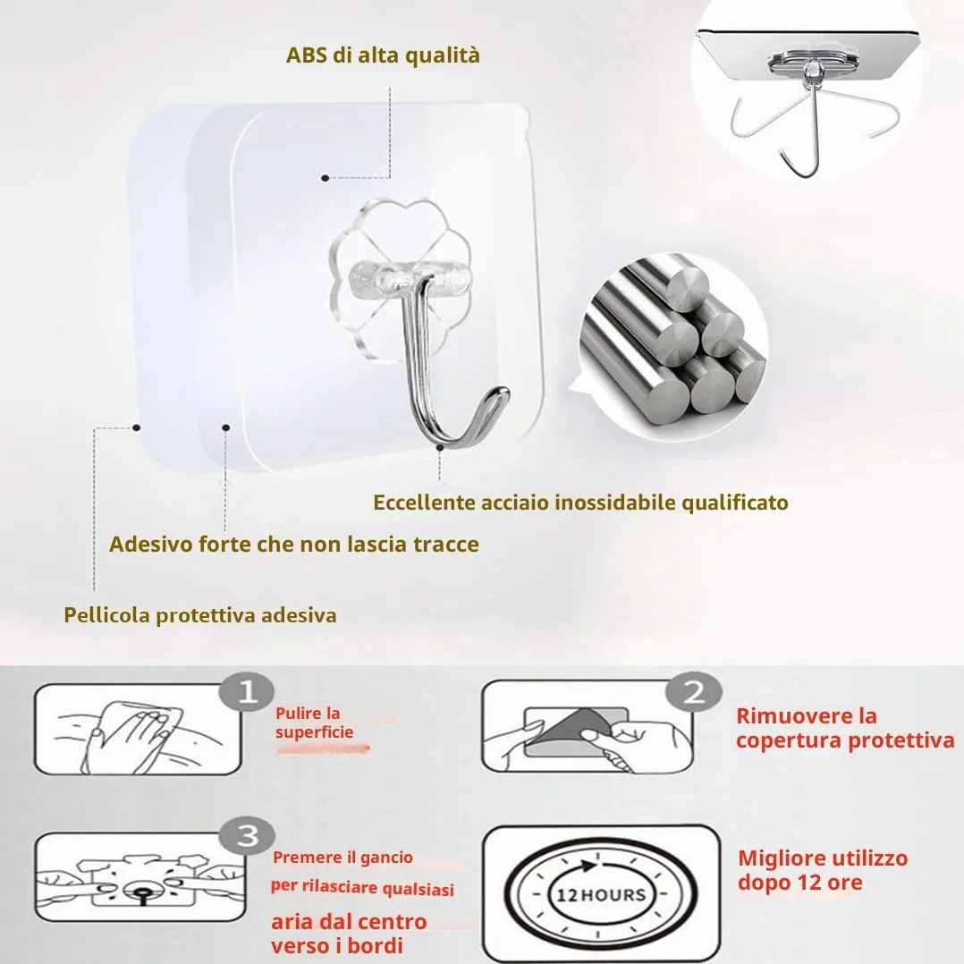 Ganci autoadesivi PAIDASHU, confezione da 25, resistenti fino a 10 kg, senza chiodi per bagno e cucina