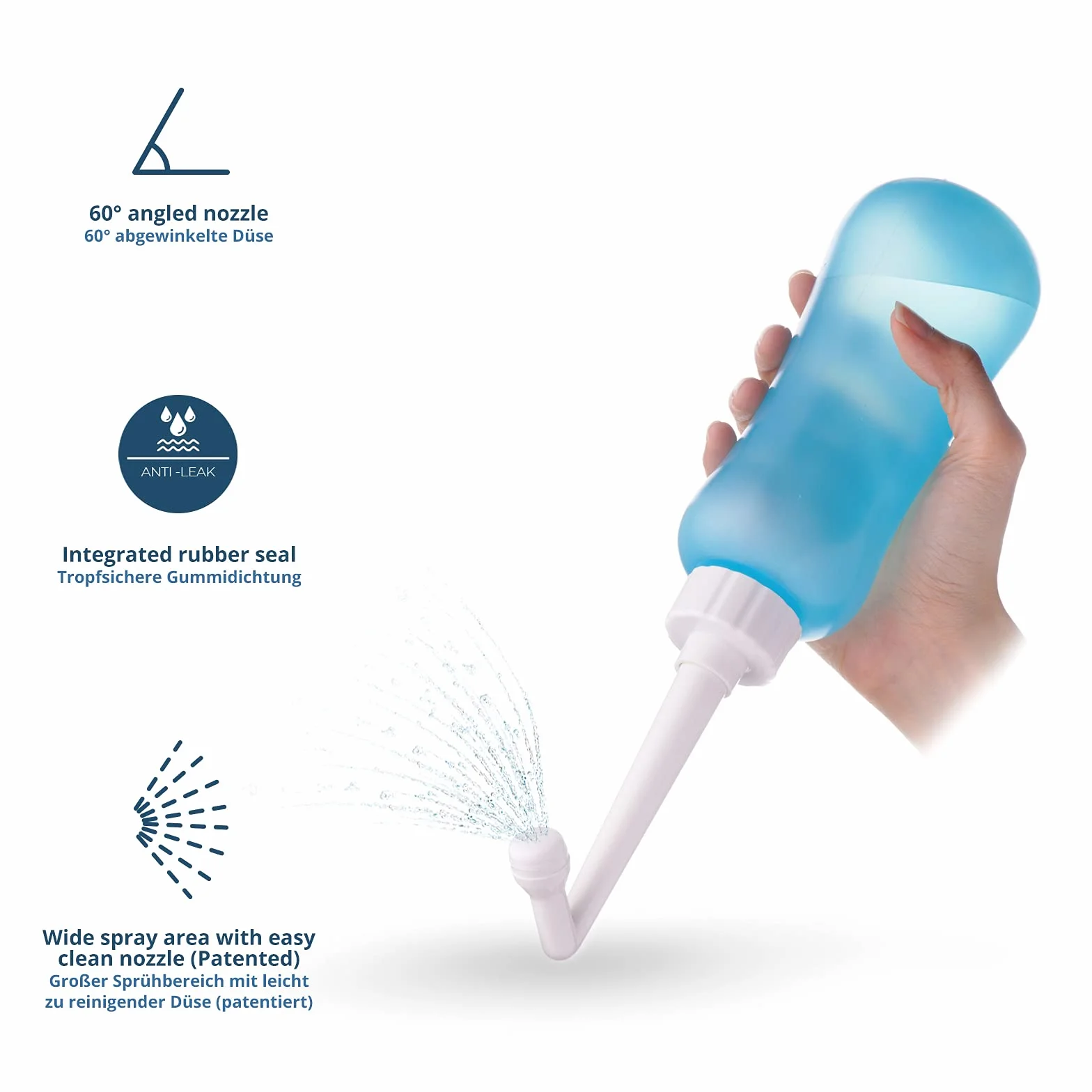 T2 Peri Bottle - Bidet Portatile da Post Parto, Sollievo dal Dolore Perineale - Da 450 ml con Ugello a 60°, Custodia Lavabile - Borsa Ospedaliera Essenziale per la Maternità, Regali per la Neo-Mamma