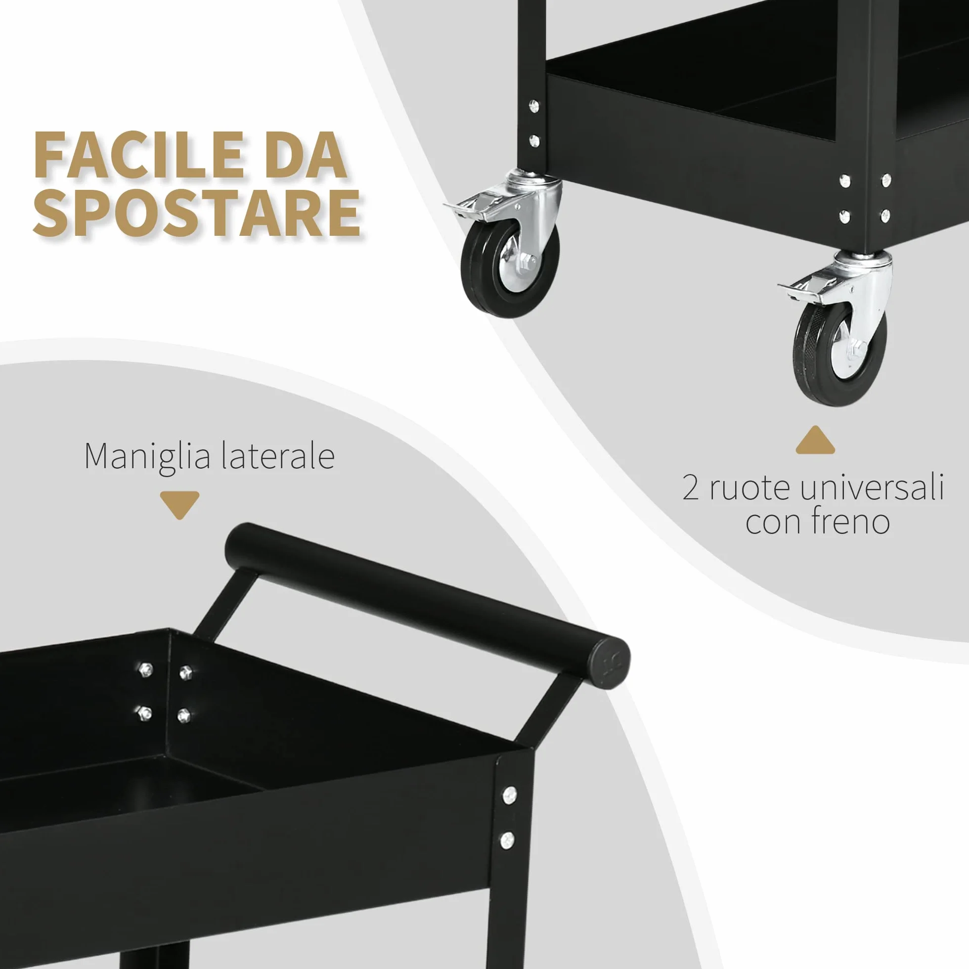 DURHAND Carrello Porta Utensili a 2 Ripiani, Officina Garage Acciaio 84.5x38x84cm Nero