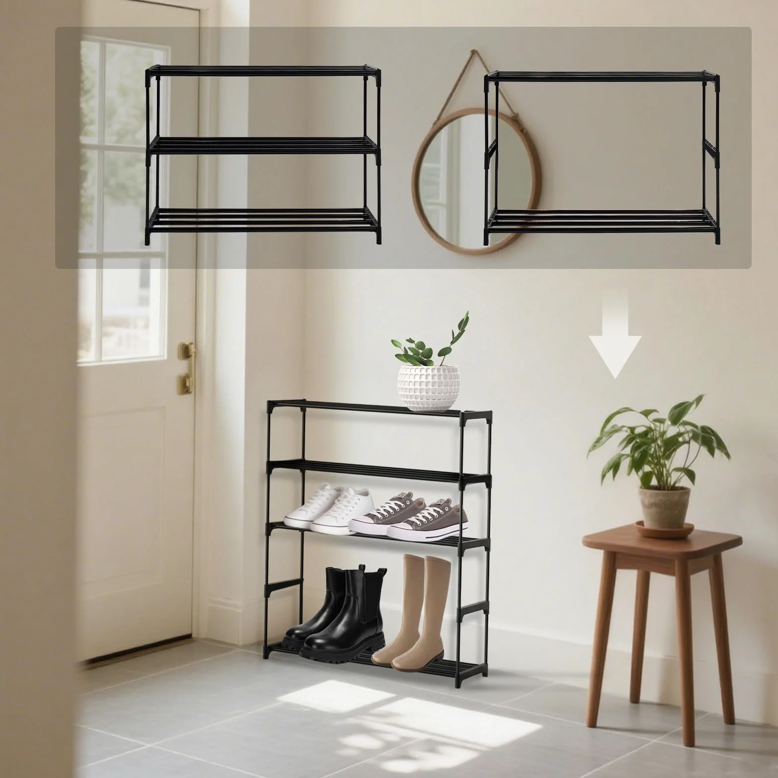 Scarpiera Ingresso a 3 Livelli, Scarpiera Piccola Portascarpe da Armadio Organizer Scarpe Salvaspazio in Metallo Slim Shoe Rack per Soggiorno Corridoio Camera da Letto, Nero