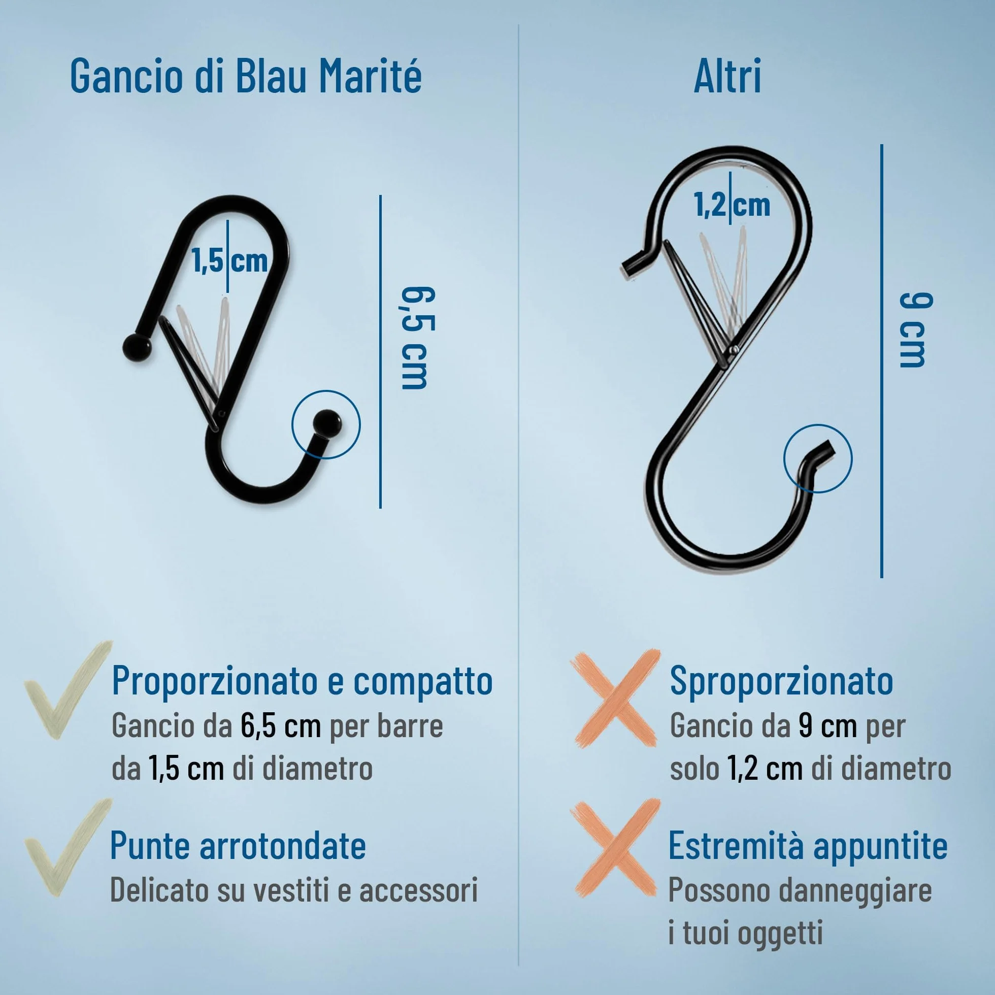 Ganci a S in Metallo con Sistema Anticaduta per Armadio, Argento, 1,5 cm