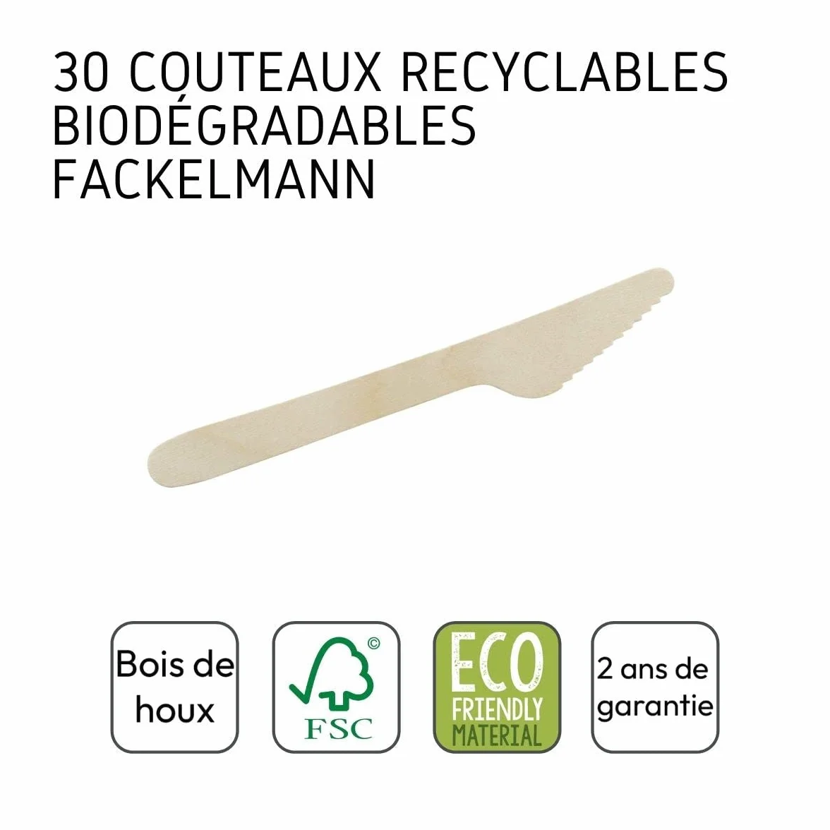 Fackelmann Set di 30 coltelli monouso in legno FSC biodegradabili 16,5 x 2,5 cm