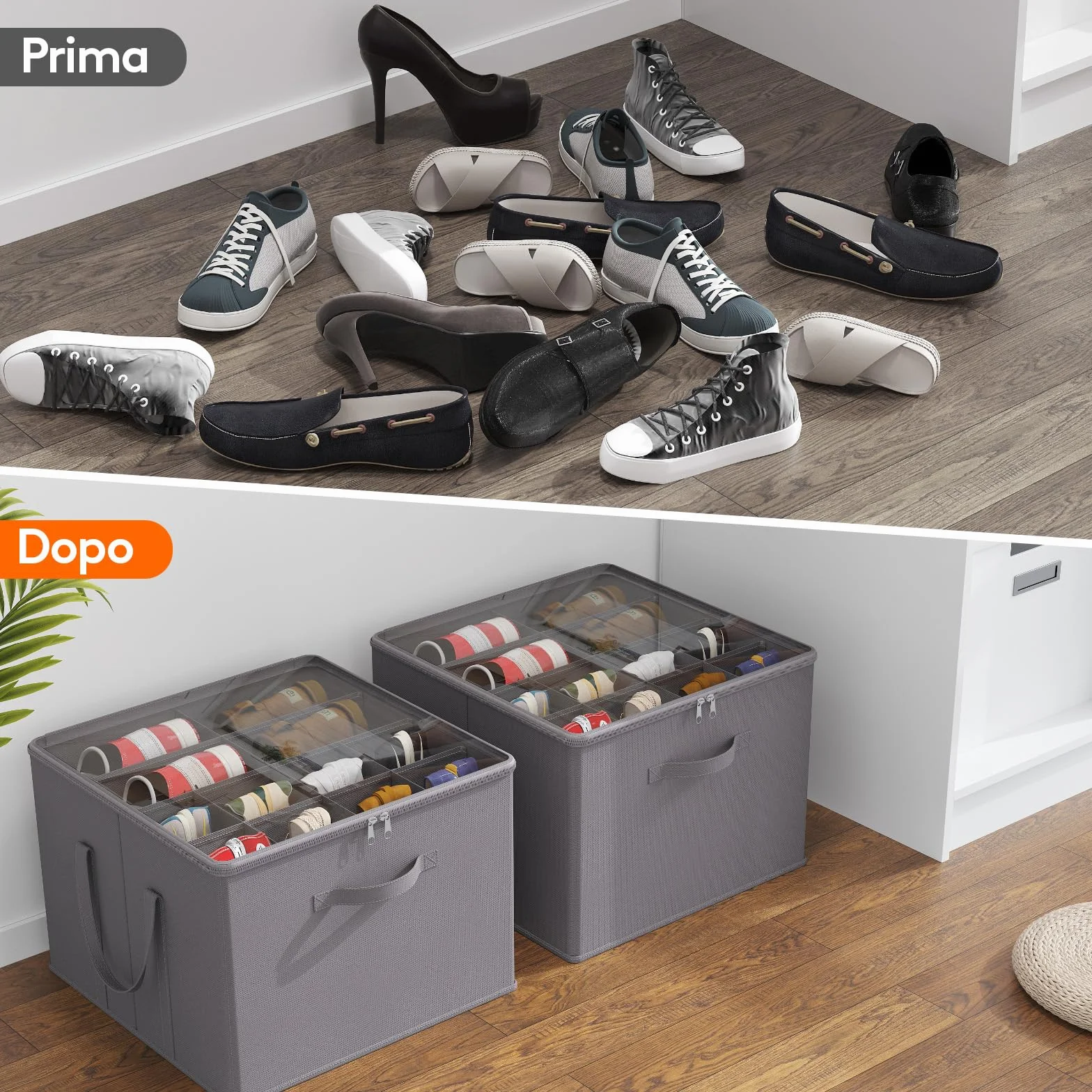 Lifewit Organizer Scarpe Armadio Pieghevole, Scatole per Scarpe Salvaspazio con Coperchio per 12-16 Paia, Grigio