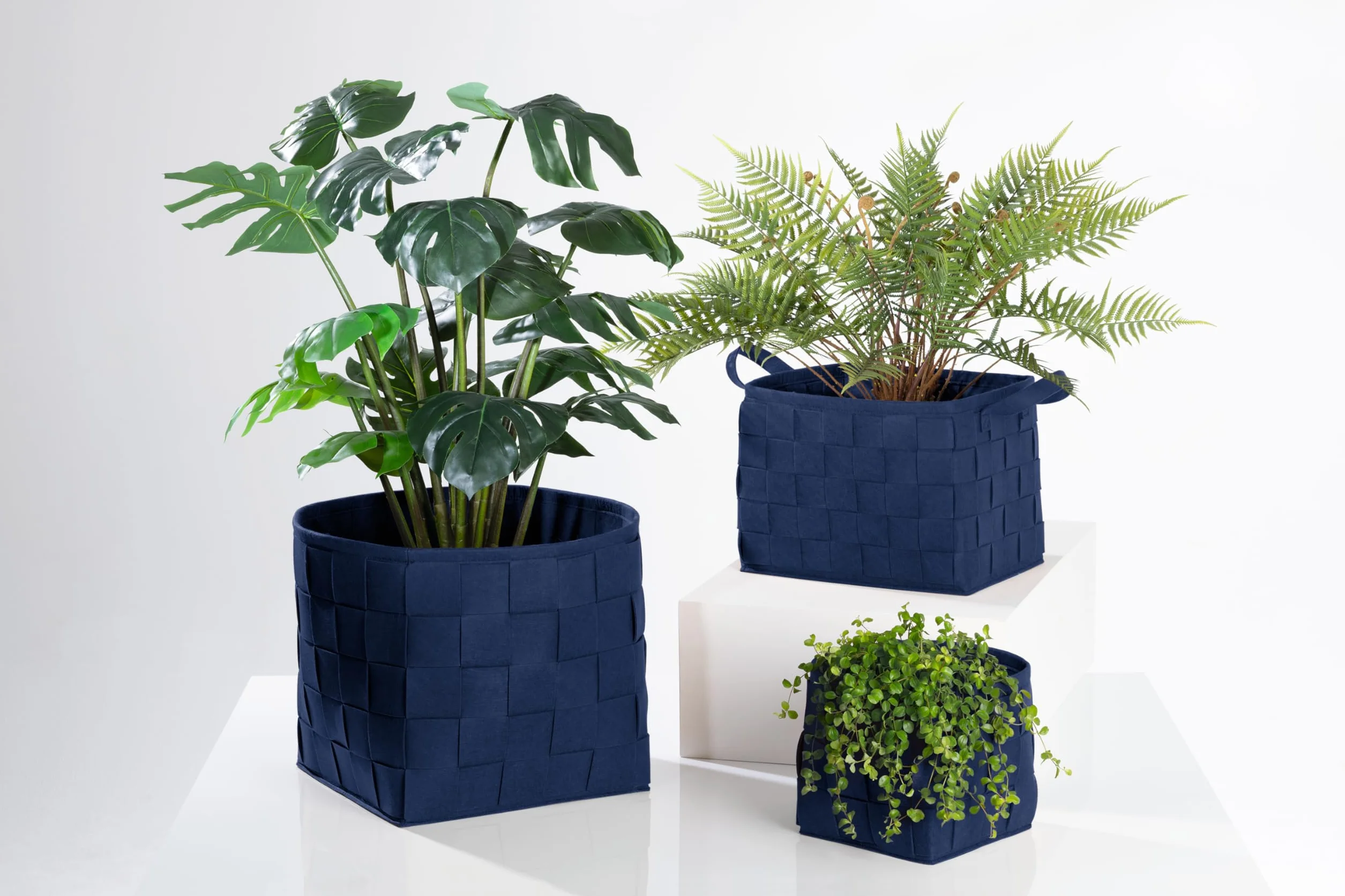 Cesta in feltro 24x24x24 cm pieghevole per legna da camino e riviste Blu scuro