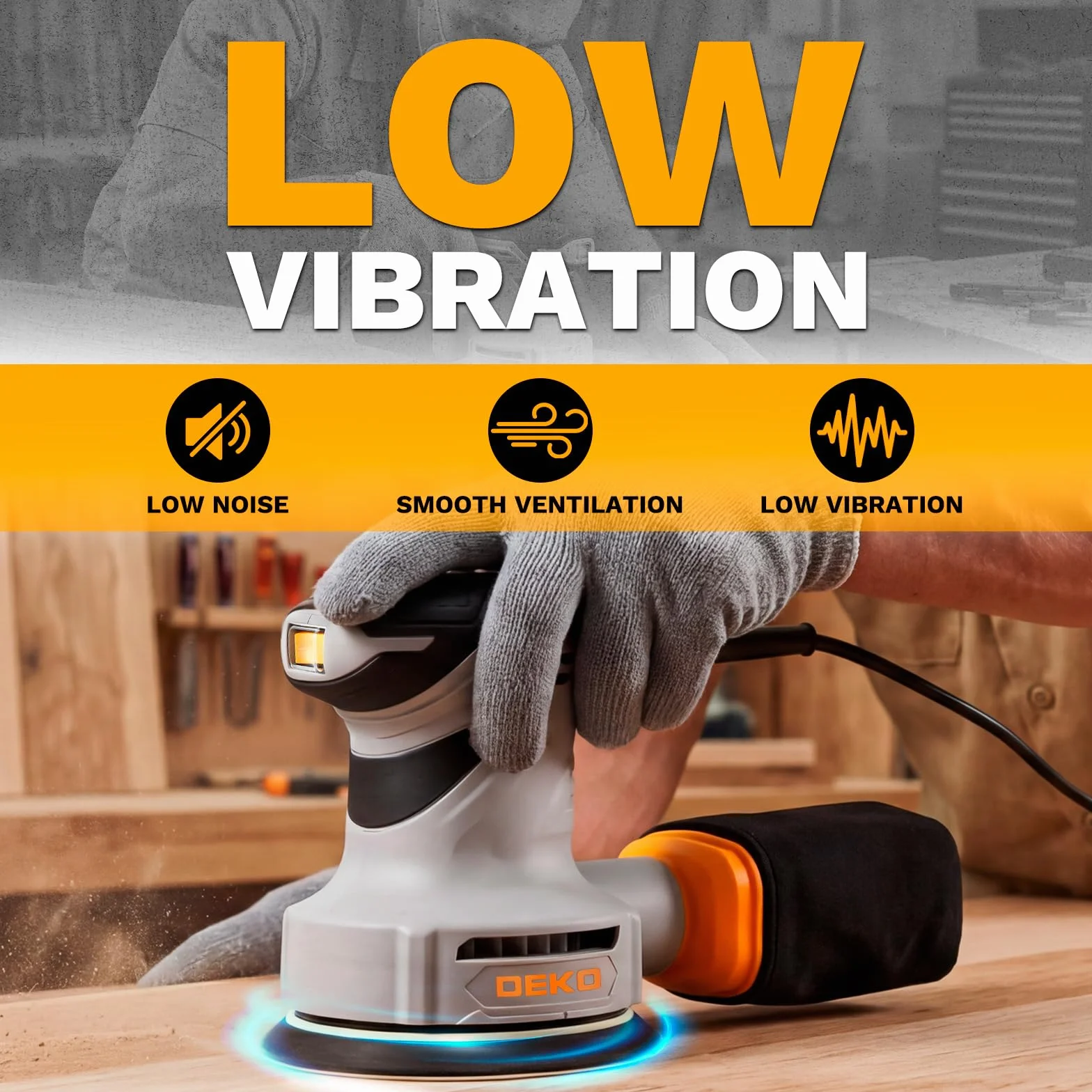 DEKOPRO Levigatrice orbitale 300 W 13000 giri/min 6 velocità 16 fogli abrasivi