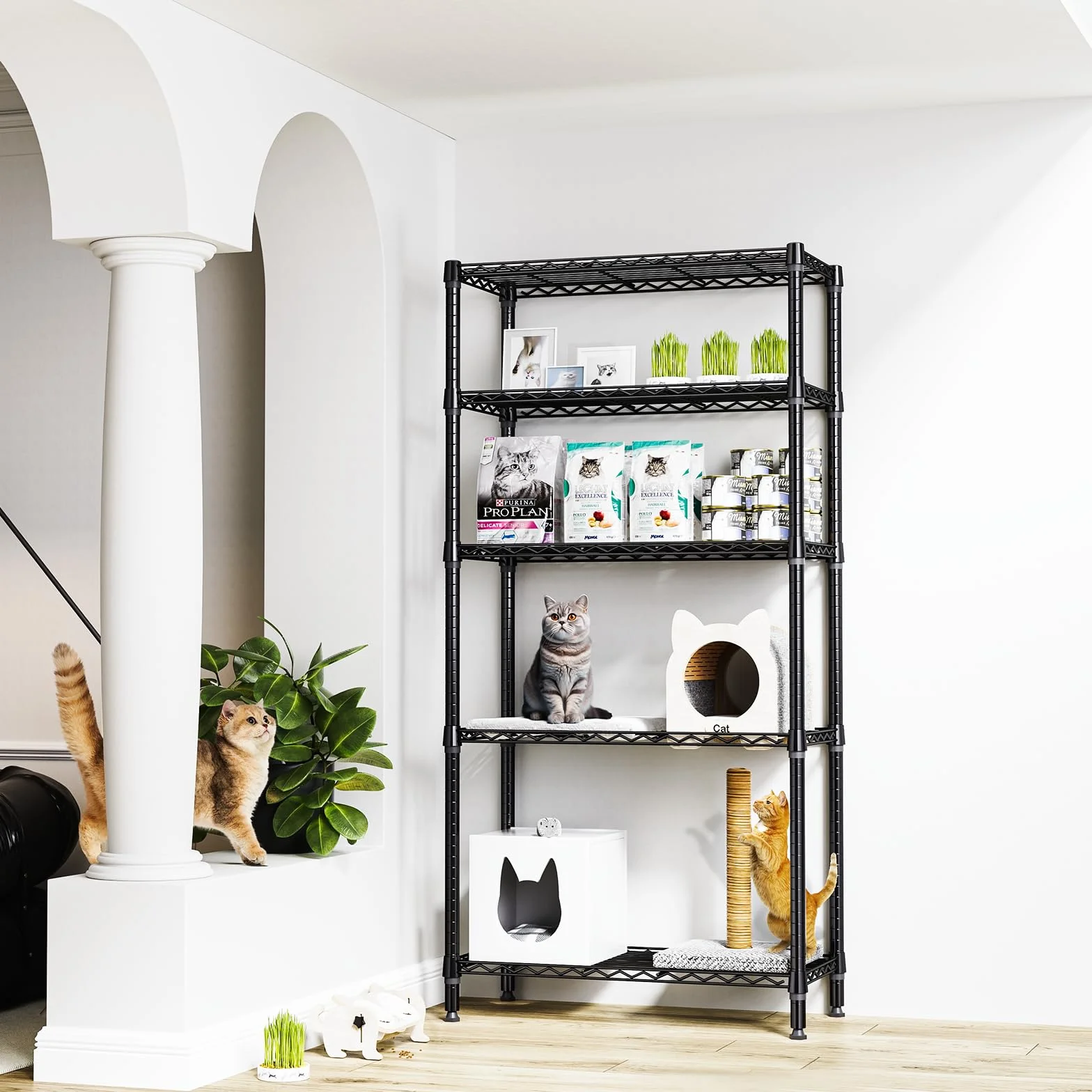 M MZG Scaffale in metallo a 5 ripiani, 567 kg, resistente, per armadio, garage, cucina, bagno, lavanderia, nero, 40 x 85 x 173,9 cm
