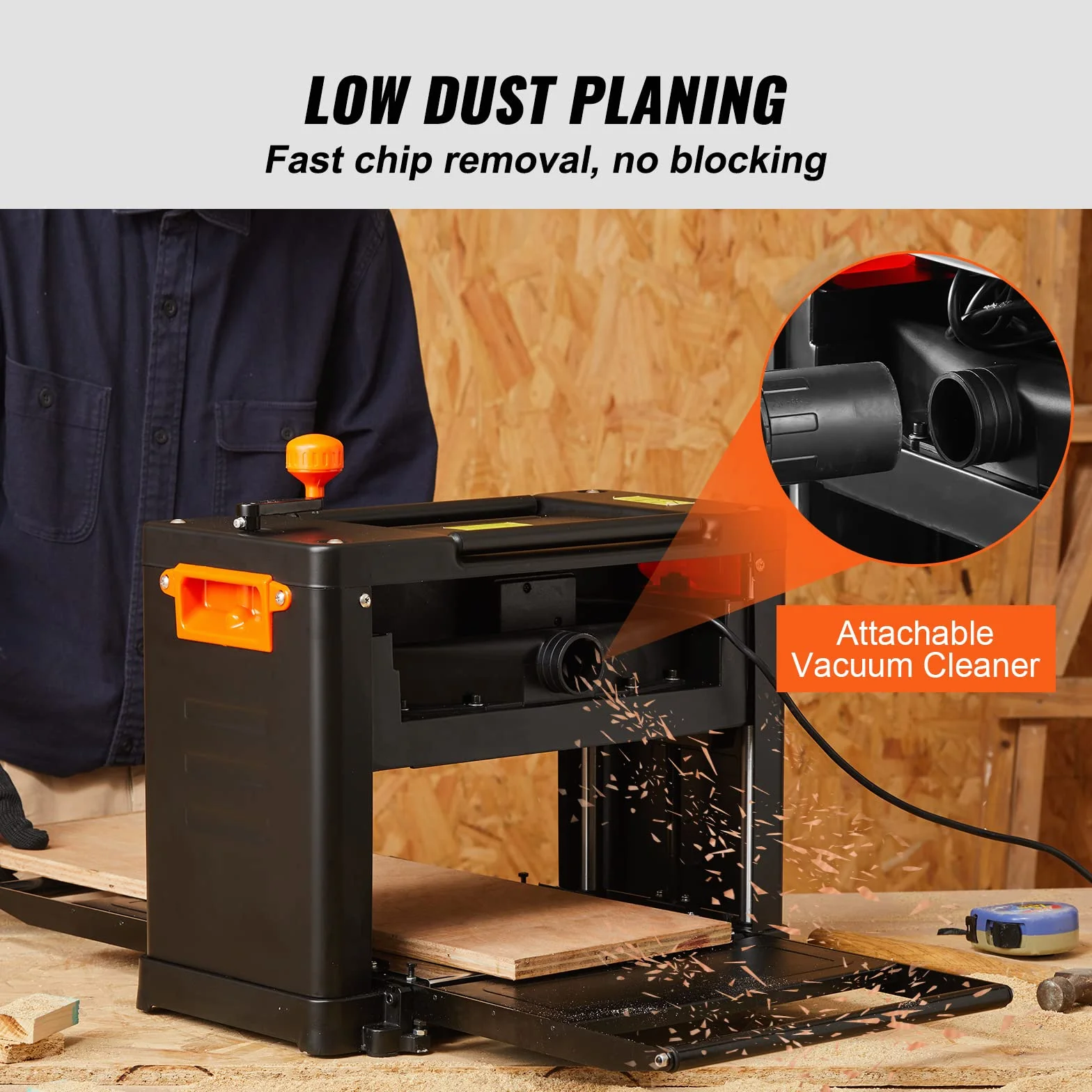 VEVOR Pialla a Spessore 2000W per Legno Altezza Regolabile Lama Acciaio al Carbonio, Pialla Filo Spessore da 15A Velocità 23500 giri/min Larghezza max. 33 cm per Lavorazione di Legno da Falegnameria