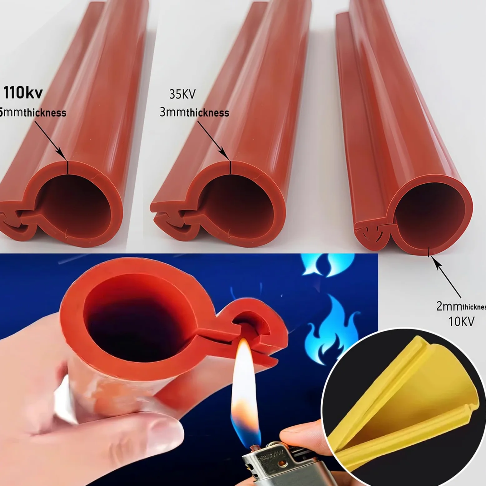 Protezione per Cavi, Guaina Protettiva in Silicone ad Alta Tensione - Copertura Isolante Anti-Shock Elettrico per Cavi Aerei, Adatta a 10 KV, 35 KV, 110 KV (Rosso, Diametro Interno 20 mm/0,7