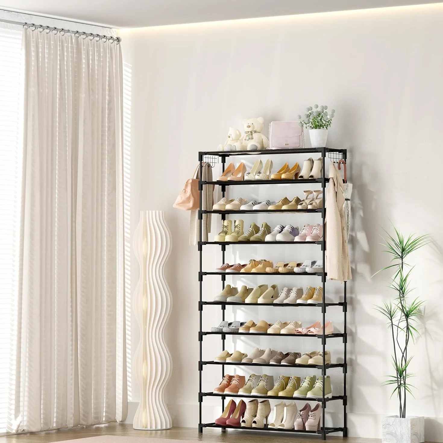 Vicye Scarpiera a 10 Ripiani, Scaffale Portascarpe in Metallo per 50 Paia di Scarpe, Scarpiera Armadio Verticale Nera, Organizzatore per Scarpe Alta per Ingresso, Soggiorno e Corridoio