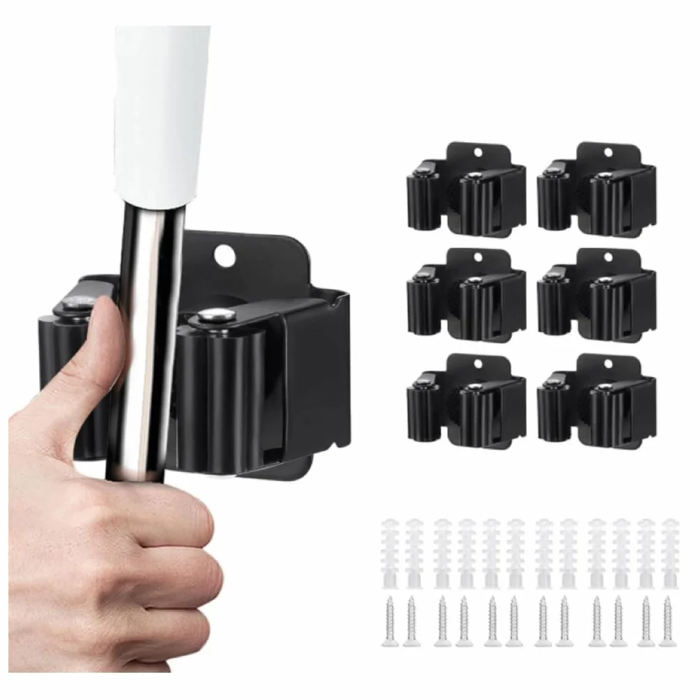 PIQIUQIU 6 supporti per scopa da parete in acciaio inox, porta mocio e scopa, nero
