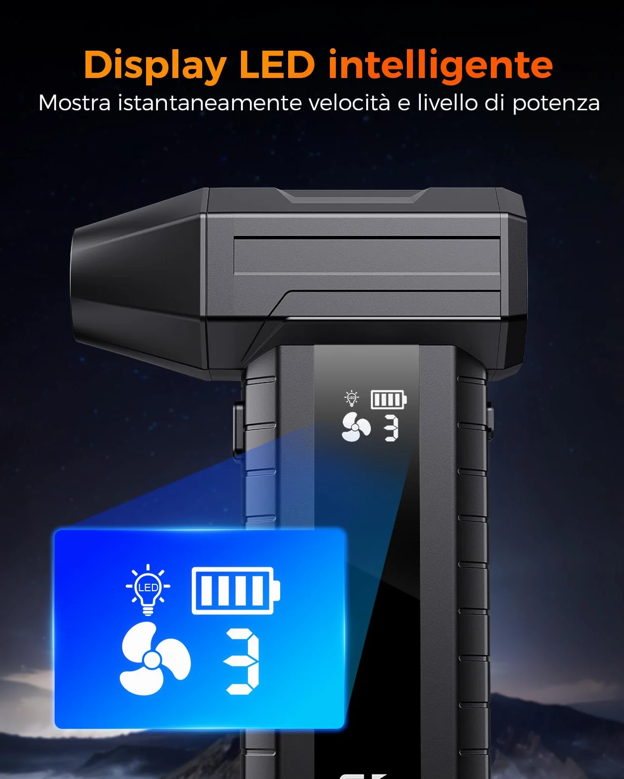 Soffiatore a Batteria – Mini Soffiatore Aria Compressa 200.000 giri/min, 10.500 mAh, per Pulizia PC & Tastiera, LED, Display Intelligente, Ricarica USB-C