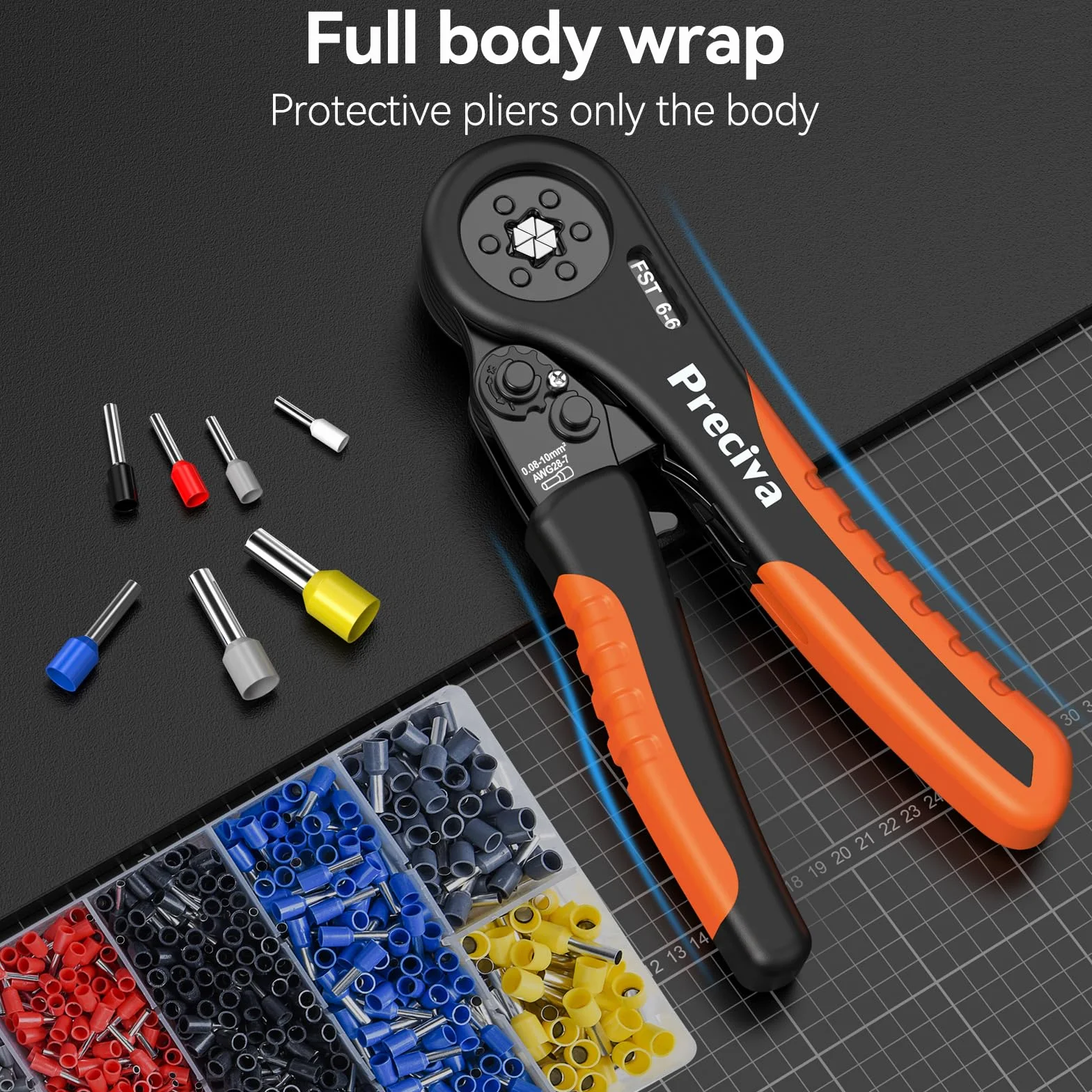 Pinza Crimpatrice Esagonale,Preciva autoregolante a cricchetto Wire Esagonale Pinza per terminali,utilizzato per 0,08-10 mm² estremità del cavo Manicotti con 2000 Pcs Connettore del Cavo