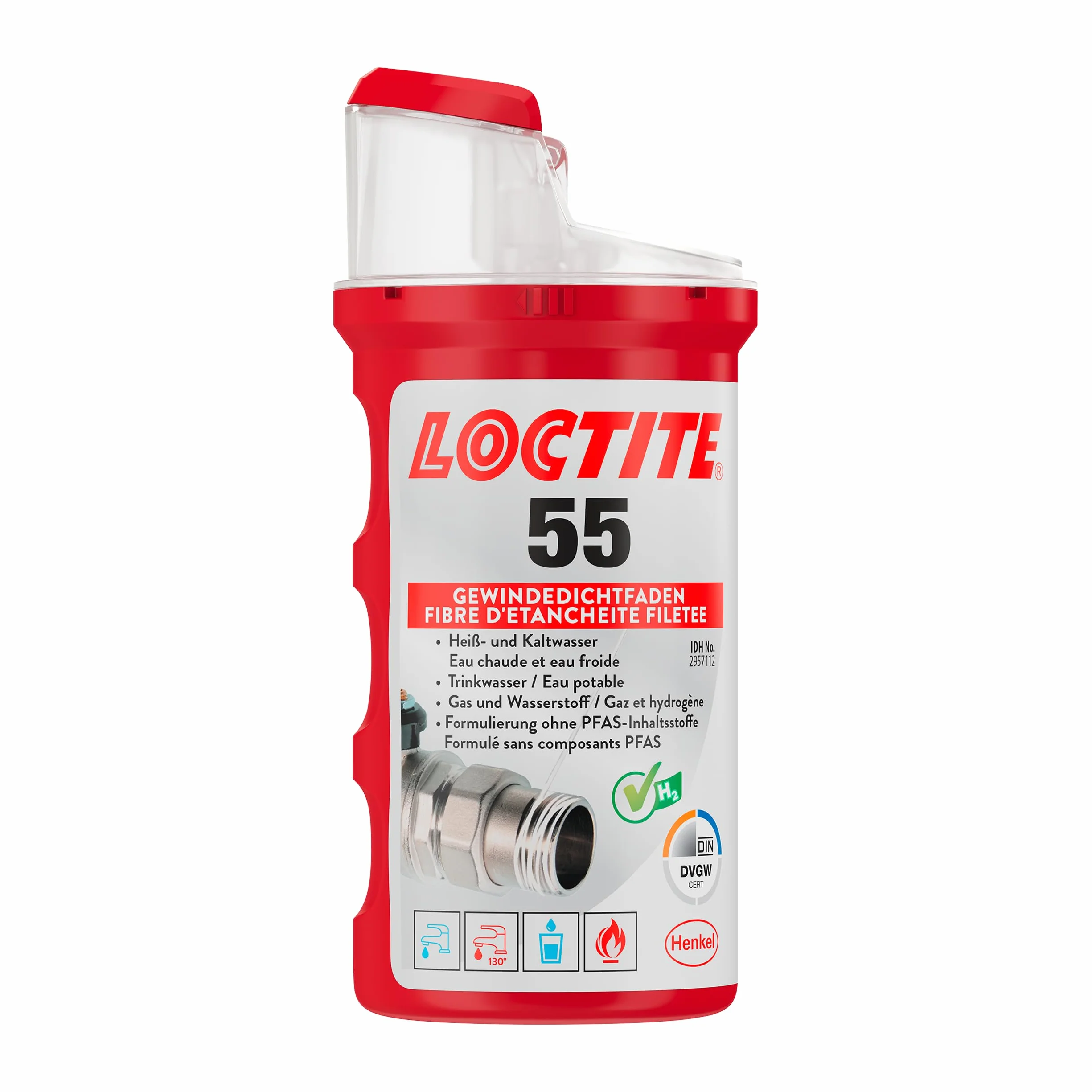 LOCTITE 55, filo di tenuta per una rapida tenuta, guarnizione filettata per filettature e connettori, per filettatura in metallo e plastica, 1 x 160 m