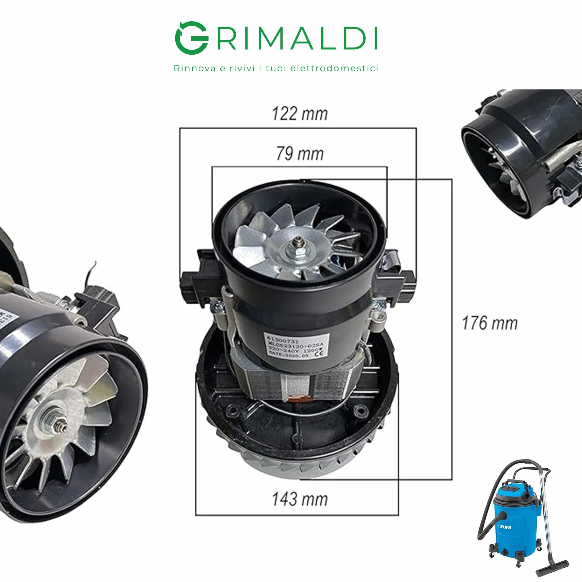G GRIMALDI Motore Aspirapolvere 1200W Liquidi Bidoni Industriale Bistadio Autolavaggi H032