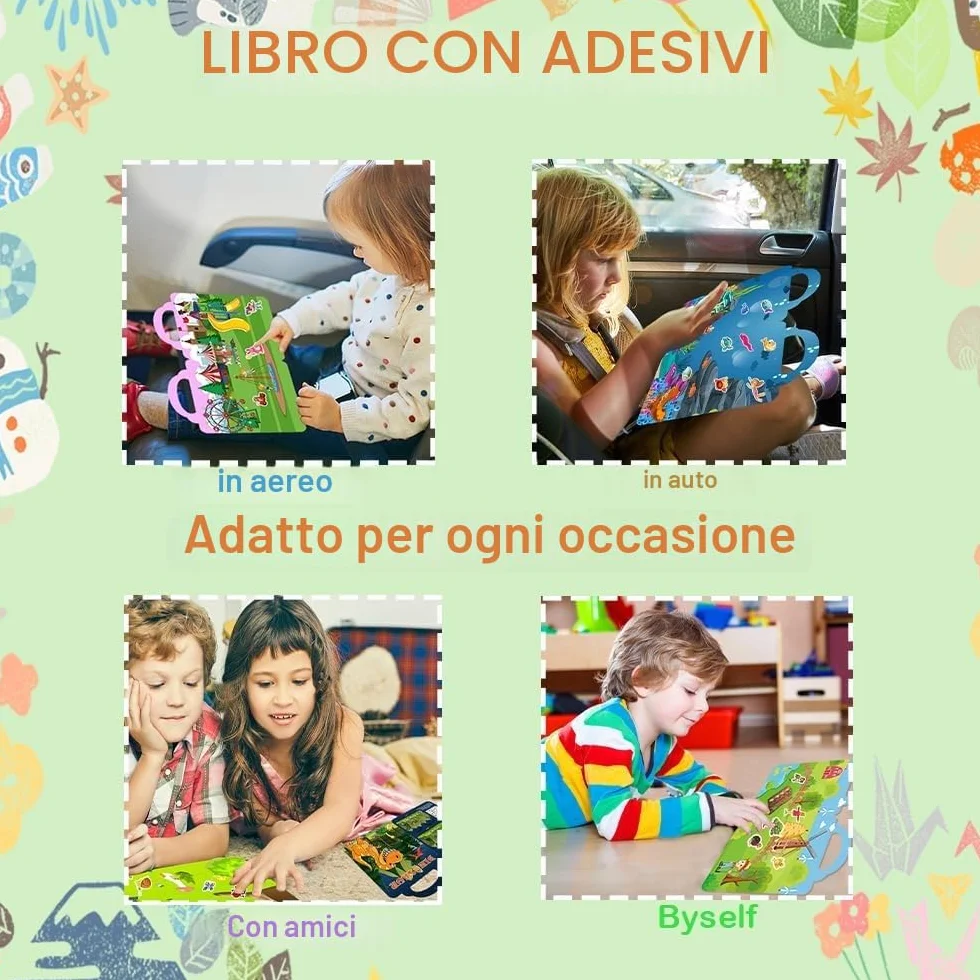 6 Pezzi Libri Stickers Bambini Attacca Stacca Per 2 3 4 5 Anni, Libro Di Adesivi 3D Riutilizzabili Per Bambini include Animali,Fattoria, Dinosauri,Animali Del Mare, Insetti, Parco Divertimenti