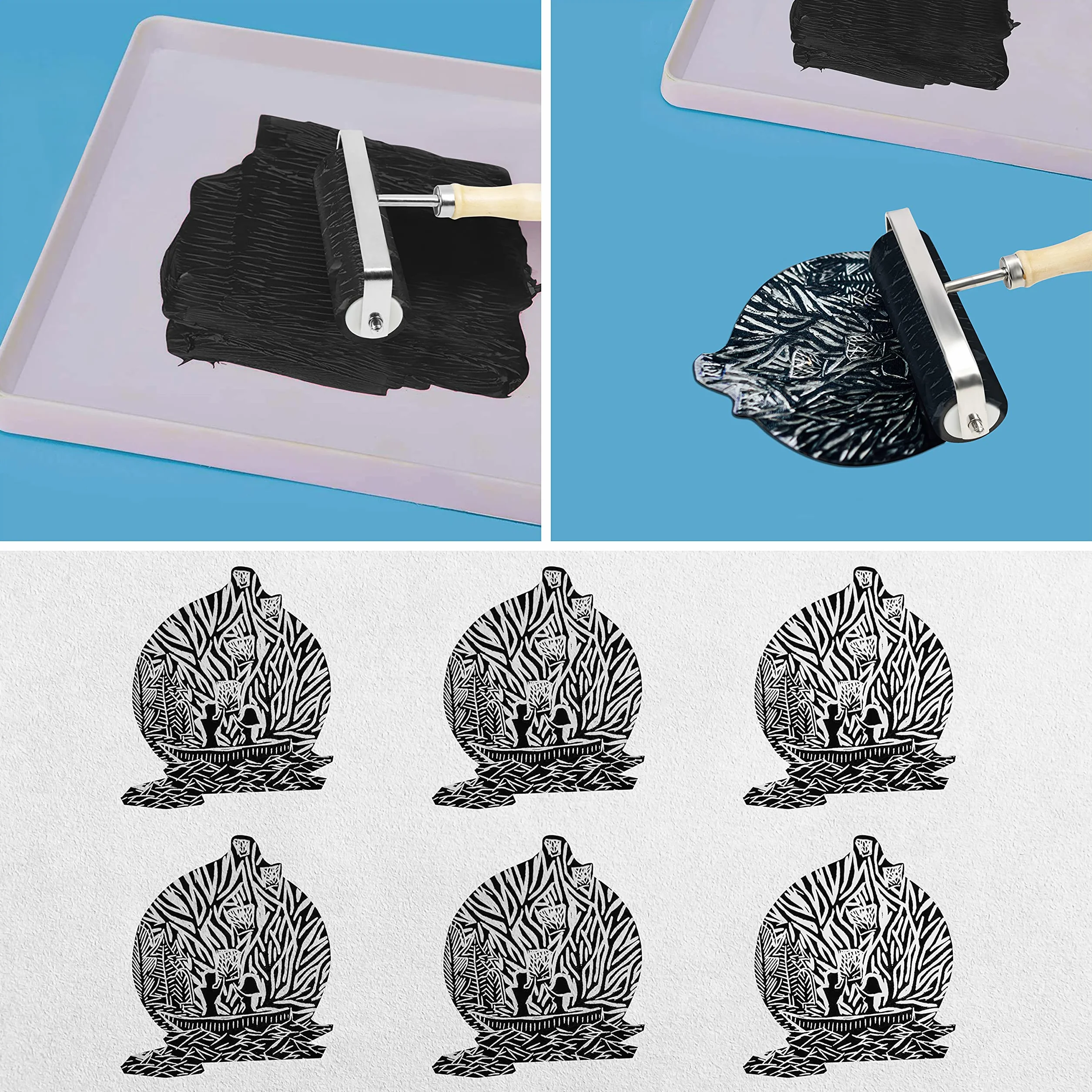 Kurtzy Rullo in Gomma per Stampa 10 cm Nero Brayer Roller Linoleprint