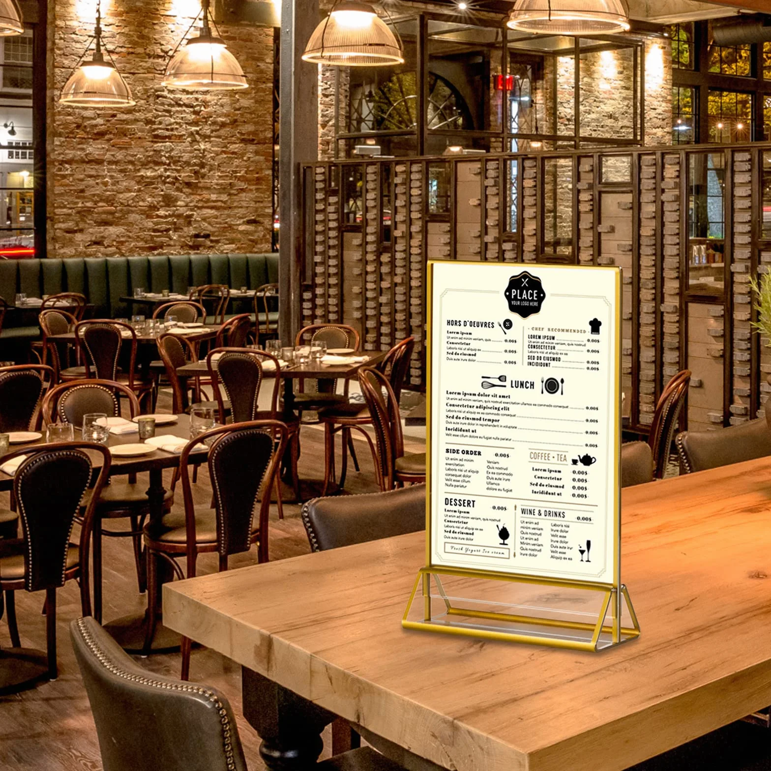 Dezzer Supporto per cartelli in acrilico con bordi dorati e supporto verticale, confezione da 6 supporti verticali per menu da tavolo per matrimoni, banchetti, cartelli(12,7 x 17,8 cm)
