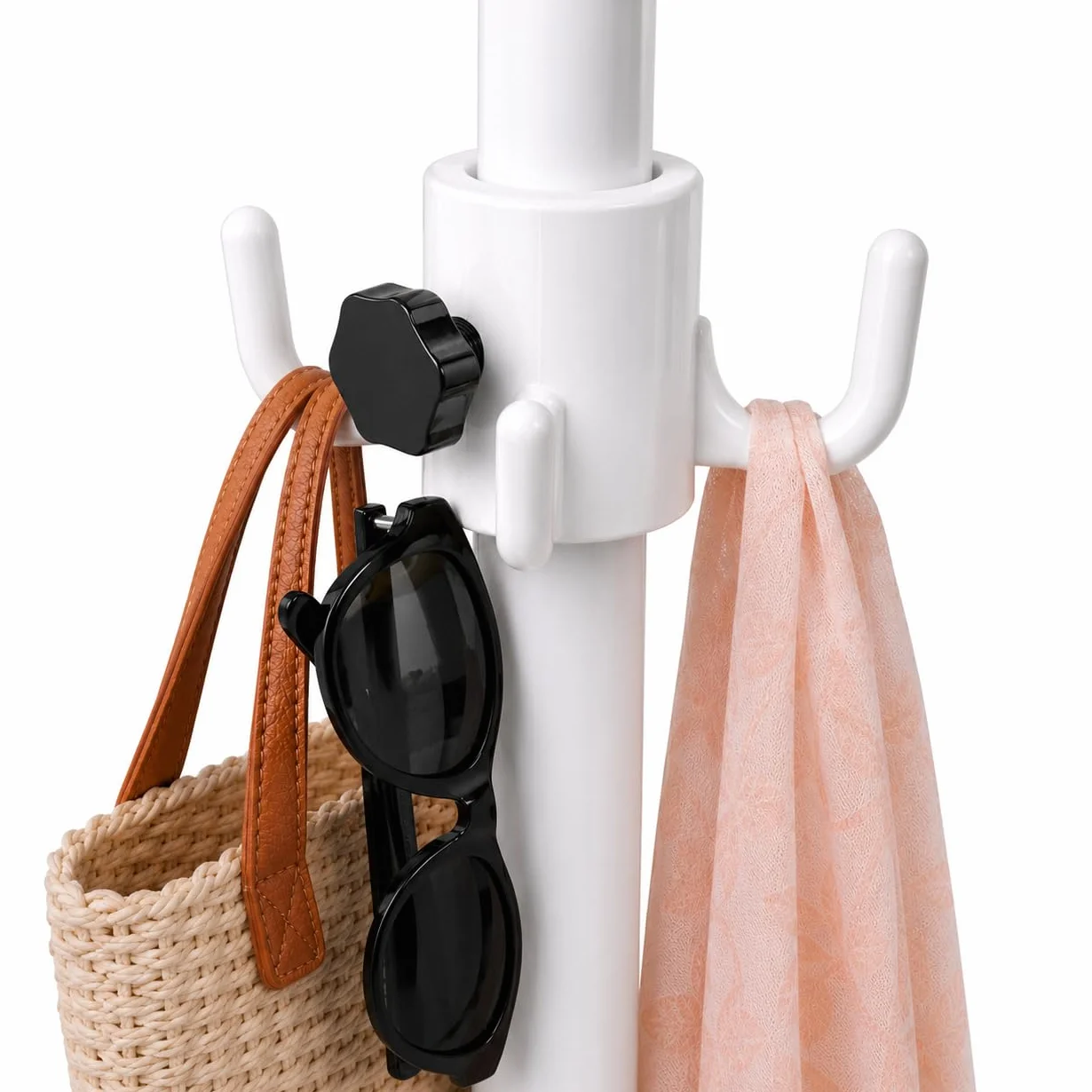 Gancio Appendino per Ombrellone, Diametro 28/38mm - Supporto per Borse e Vestiti da Spiaggia 4 Poli, Disponibile in Giallo, Rosso e Bianco (BIANCO)