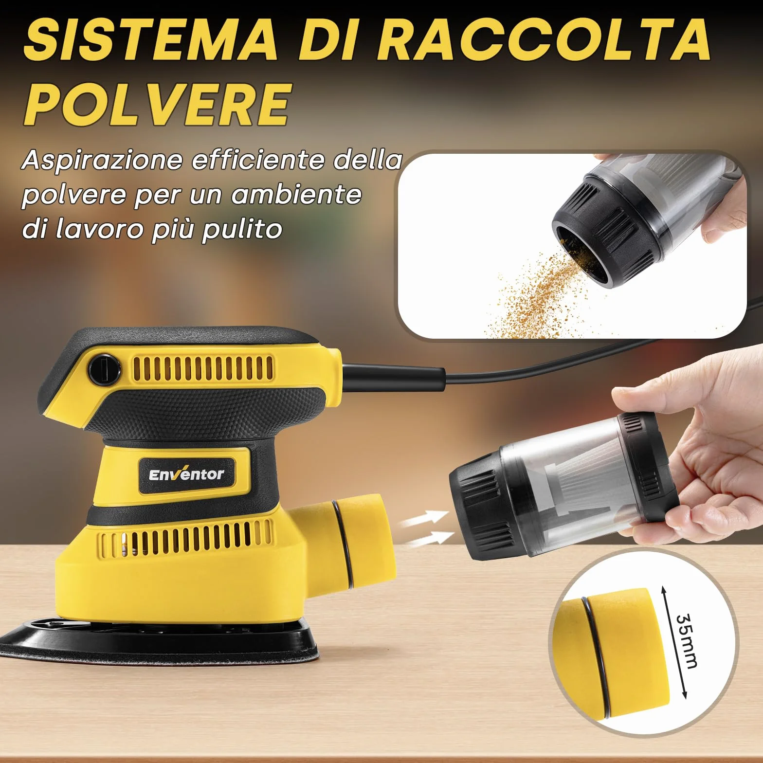 Enventor Levigatrice Mouse 210W 15000RPM Carta Vetrata 16PCS Contenitore Polvere Legno Metallo
