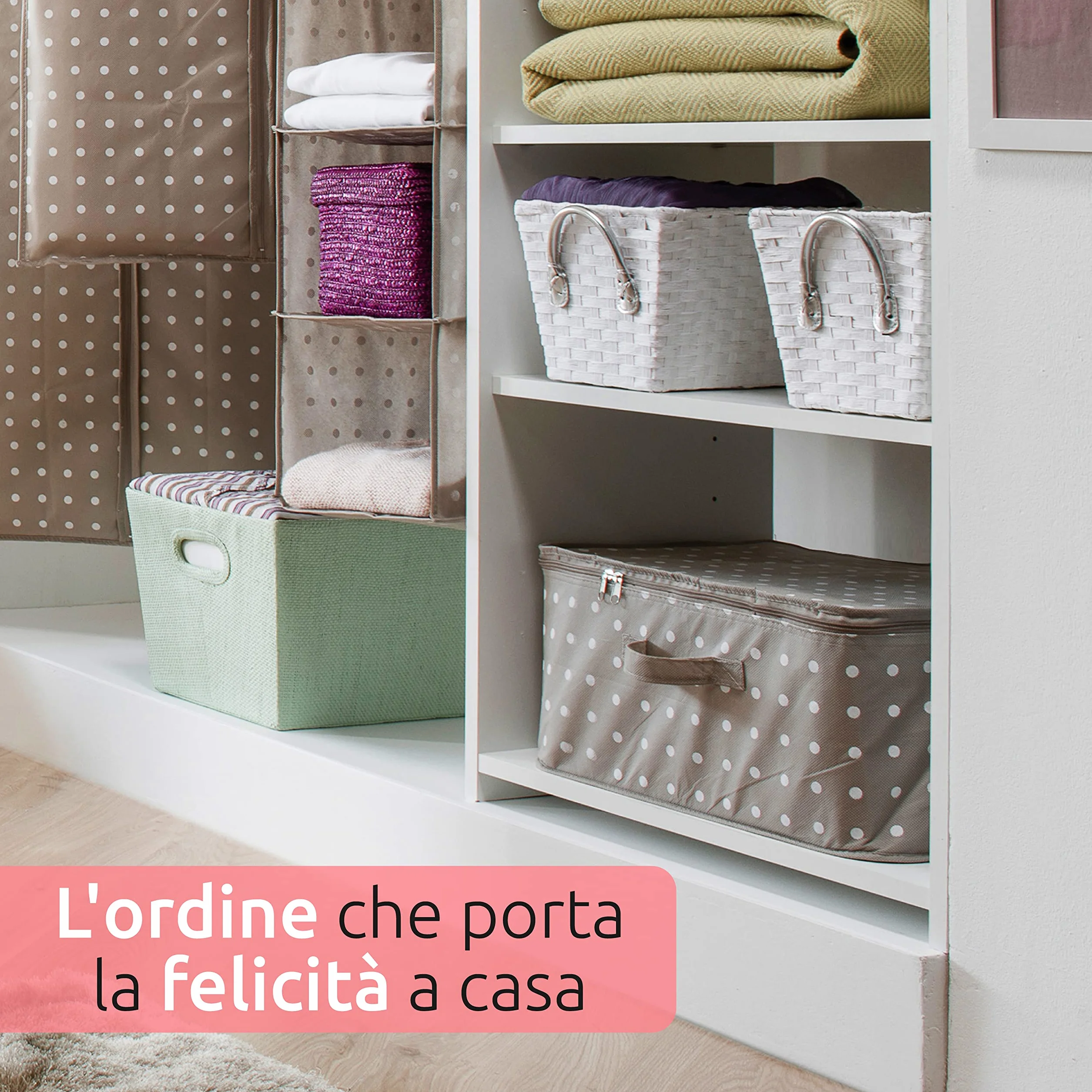 Rivoli Custodia Porta Coperte con Cerniera Antipolvere Polipropilene 46x46x20.5 cm Marrone/Bianco