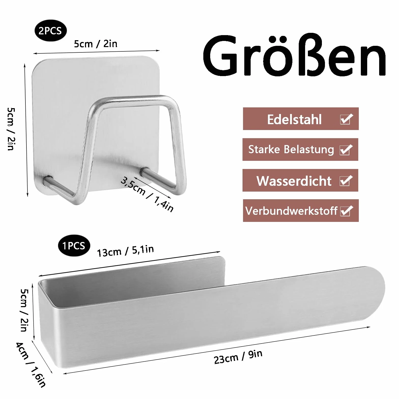 Porta Asciugamani Adesivo Acciaio Inossidabile con 2 Supporti Spugna per Bagno Cucina