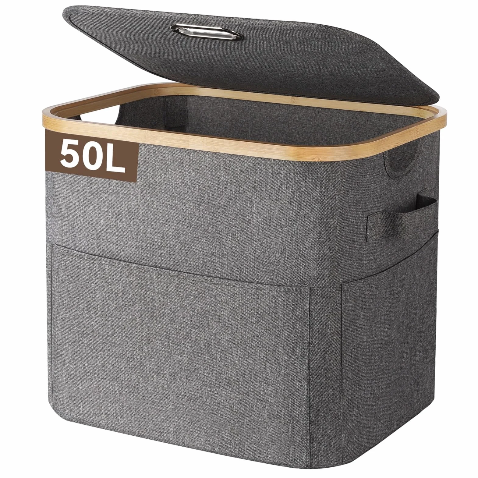 OUSFOT Cesto Portabiancheria Sporca 50L, Cesta Panni Sporchi con Grandi Tasche Anteriori e una Robusta Maniglia, Impermeabile Laundry Basket Per Armadi a Muro, Camere da Letto, Lavanderie, Bagno