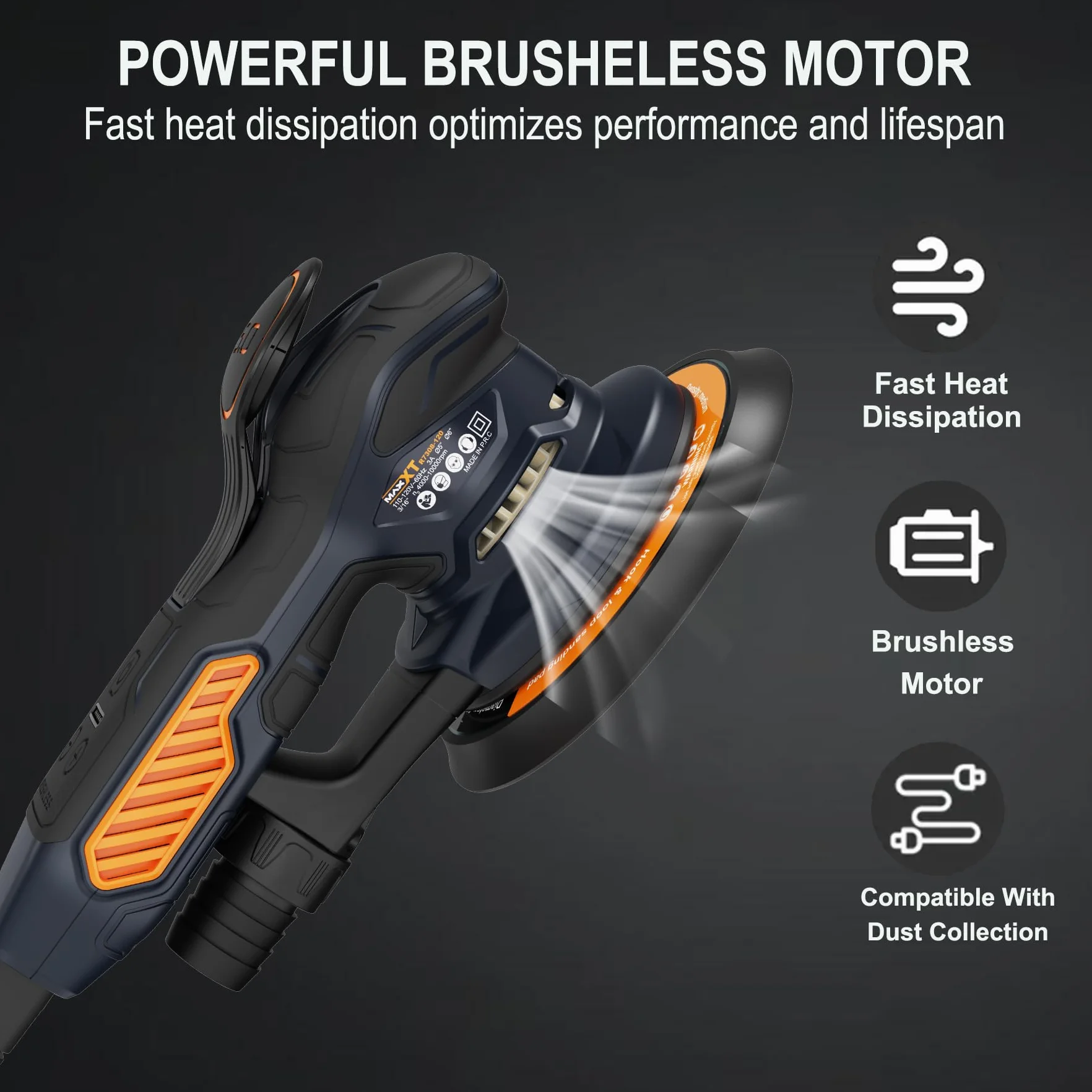 MAXXT Levigatrice Orbitale 150mm 10000 RPM 6 Velocità Regolabili con 10 Carte Abrasive